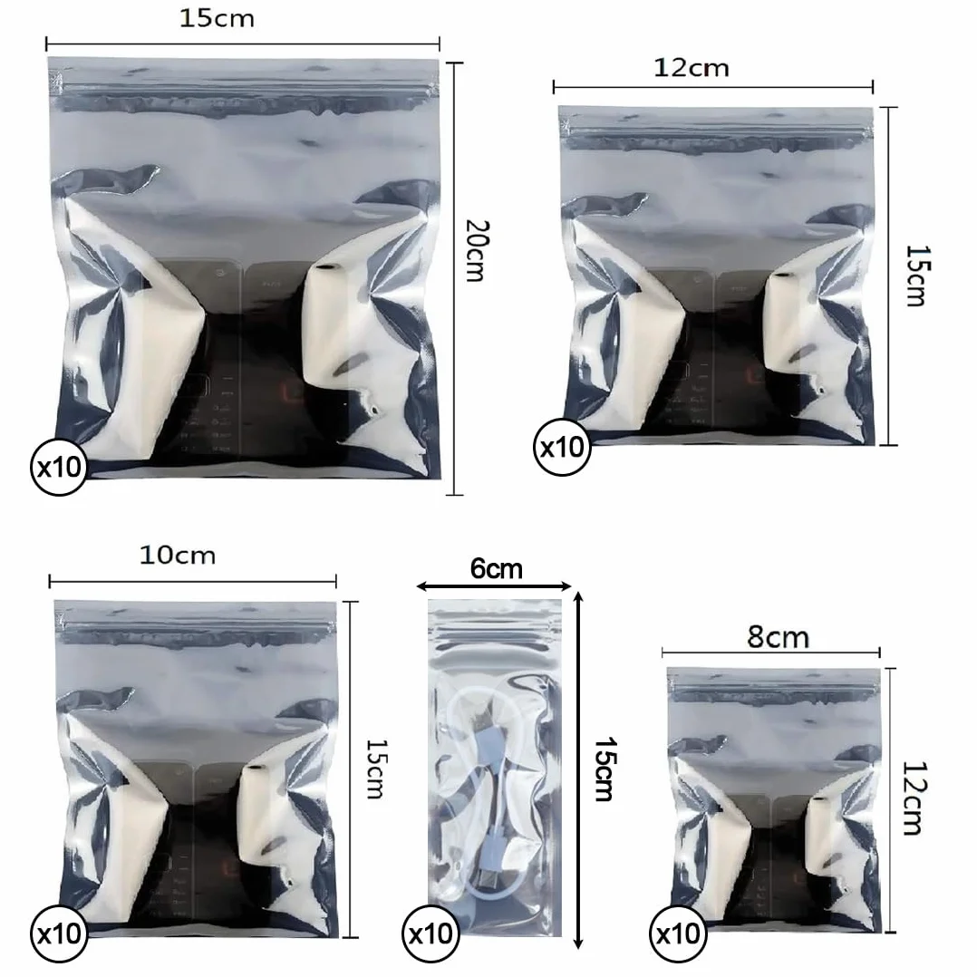 50 sztuk Resealable Antistatic ESD Shielding Bags for PC Accessories and Sensitive Electronic Components