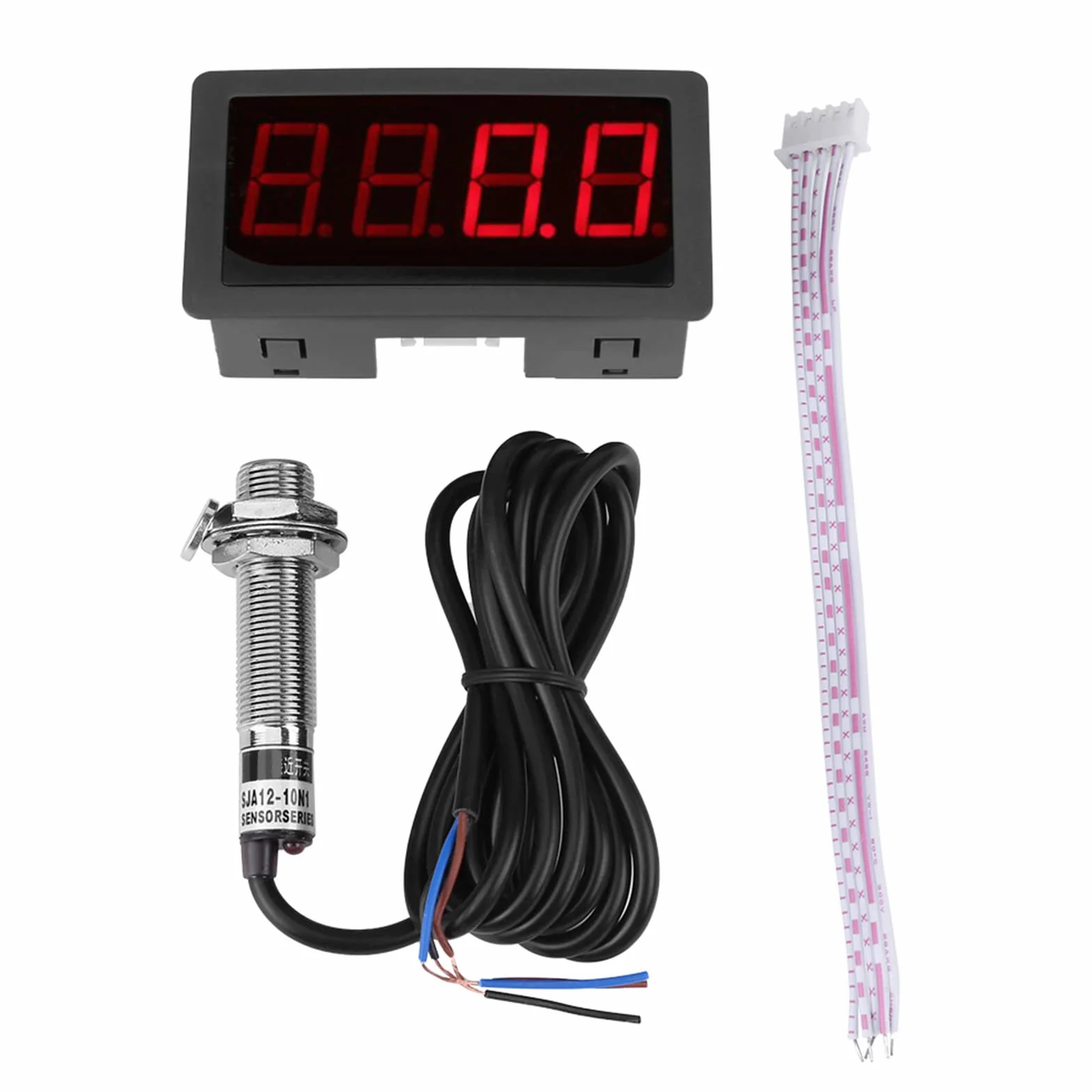 Cyfrowy tachometr z wyświetlaczem cyfrowym 4-cyfrowy panel LED + czujnik zbliżeniowy do pomiaru temperatury ciśnienia fizycznego ilości (czerwony/niebieski) (czerwony)