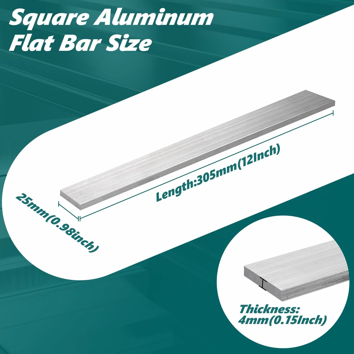Aluminiowe drążki kwadratowe 6061 0,16" x 0,98" x 30 cm, płyty 4 x 25 x 305 mm T6511