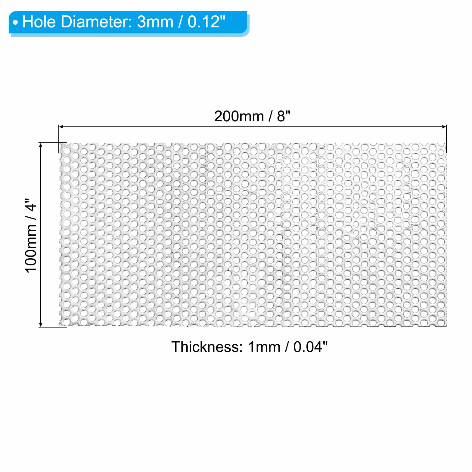 PATIKIL 8" x 4" 304 stal nierdzewna perforowana blacha 0,12" otwór 19GA metalowa płyta siatkowa do wentylacji grill