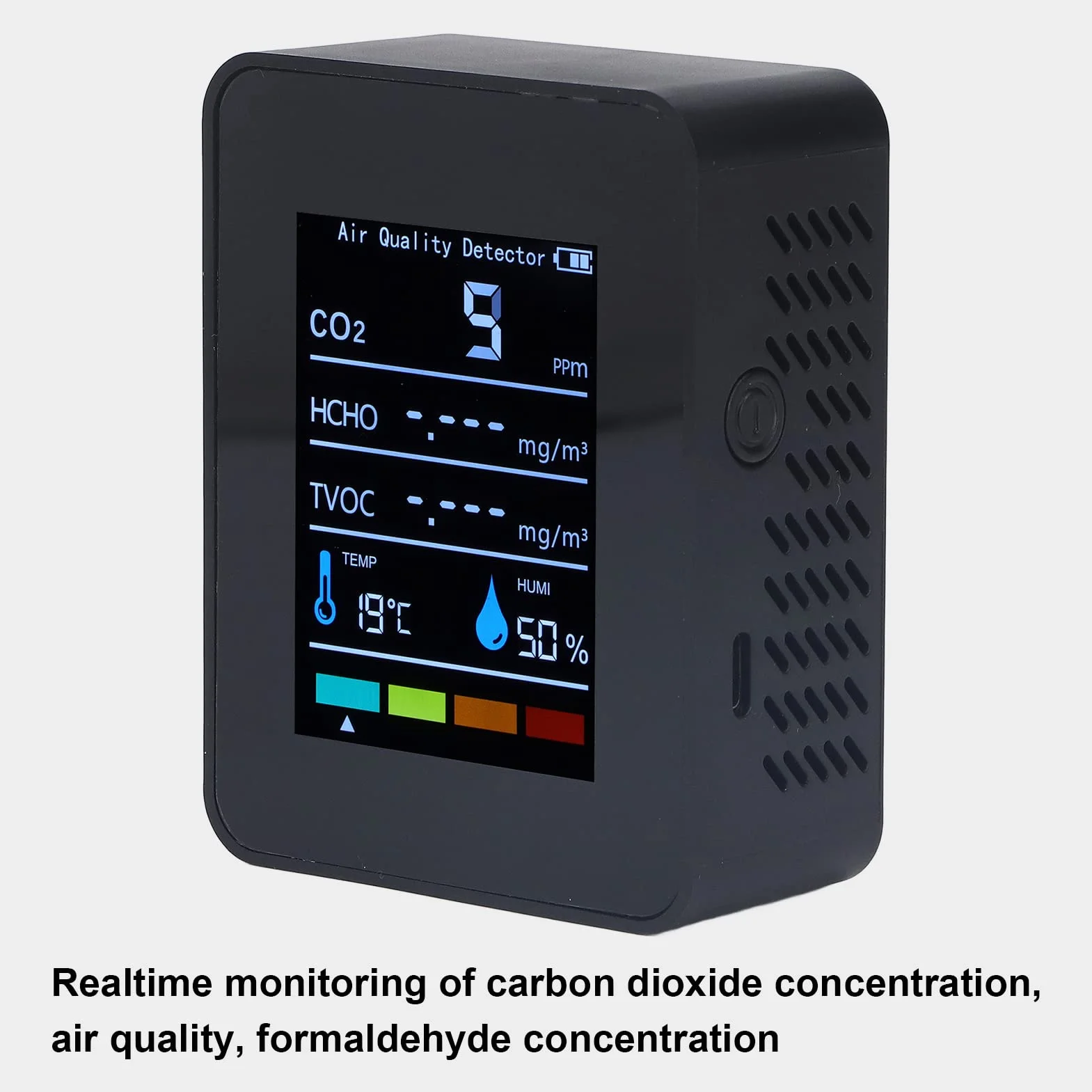 Monitor Jakości Powietrza, Detektor CO2 Czarny Detektor Dwutlenku Węgla CO2 LCD TVOC HCHO Temperatura Wilgotność Monitor Jakości Powietrza Miernik Monitor CO2 do Namiotów
