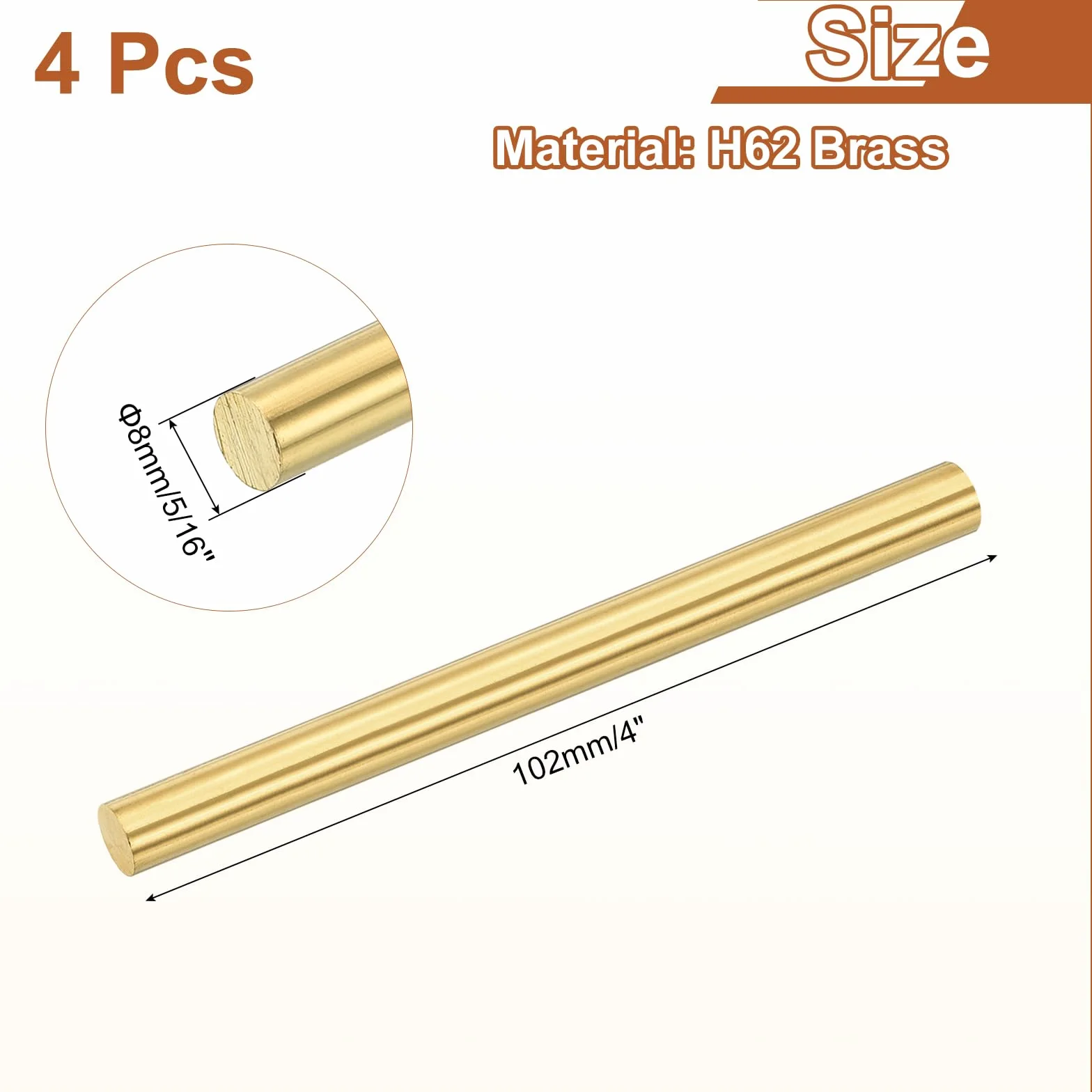 QUARKZMAN 4 sztuki 5/16" (8 mm) średnica mosiężny pręt okrągły 4" (102 mm) długość H62 mosiężny pręt obrotowy okrągły pręt mosiężny do majsterkowania, rzemiosła, przemysłu, budownictwa