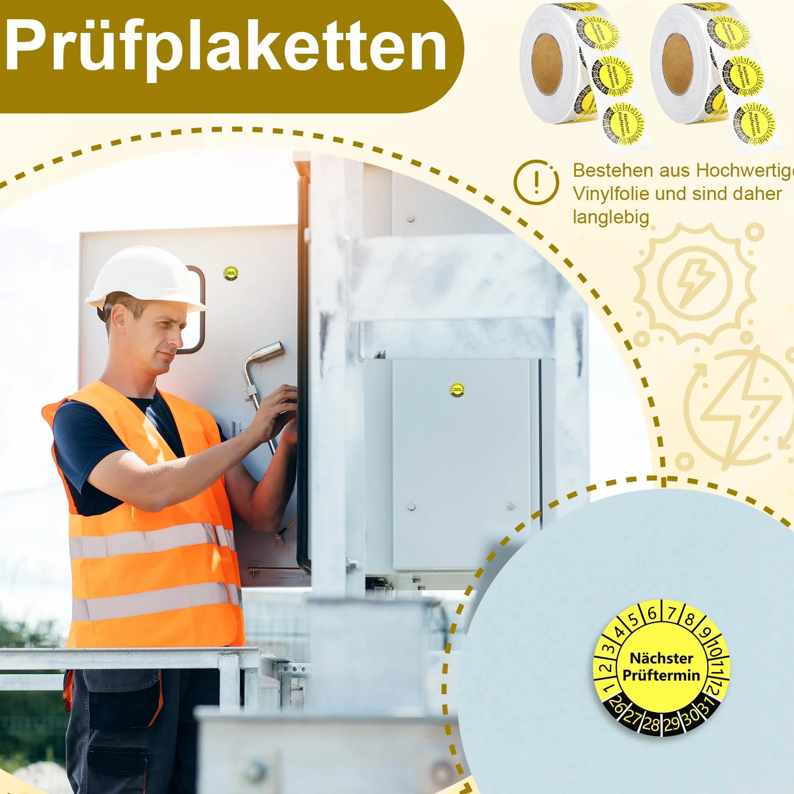 2000 sztuk plakietek kontrolnych 20 mm naklejki kontrolne 2026-2031, data następnego testu, naklejki na rolce folii winylowej, szczypce do dziurkowania, do papieru, plakietki, samoprzylepne, do