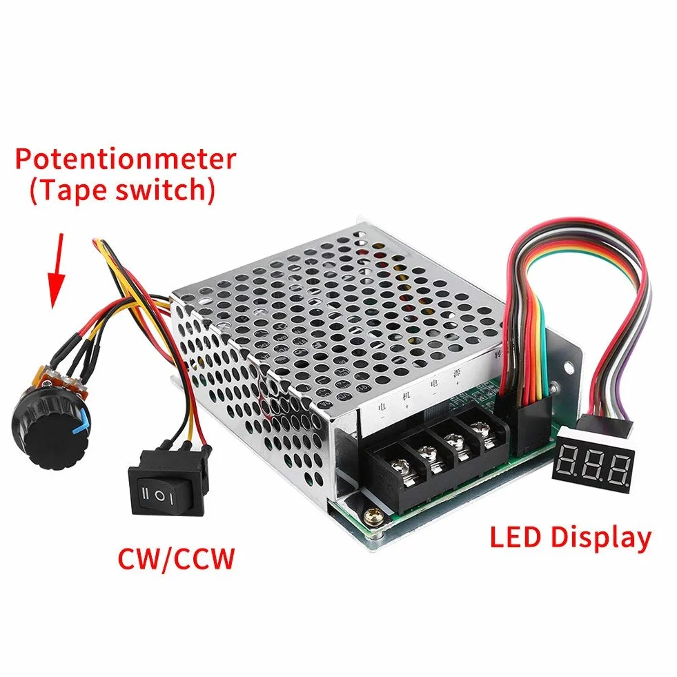 Walfront Kontroler prędkości silnika DC 10V-55V PWM szczotkowy sterownik regulowany CW CCW odwracalny