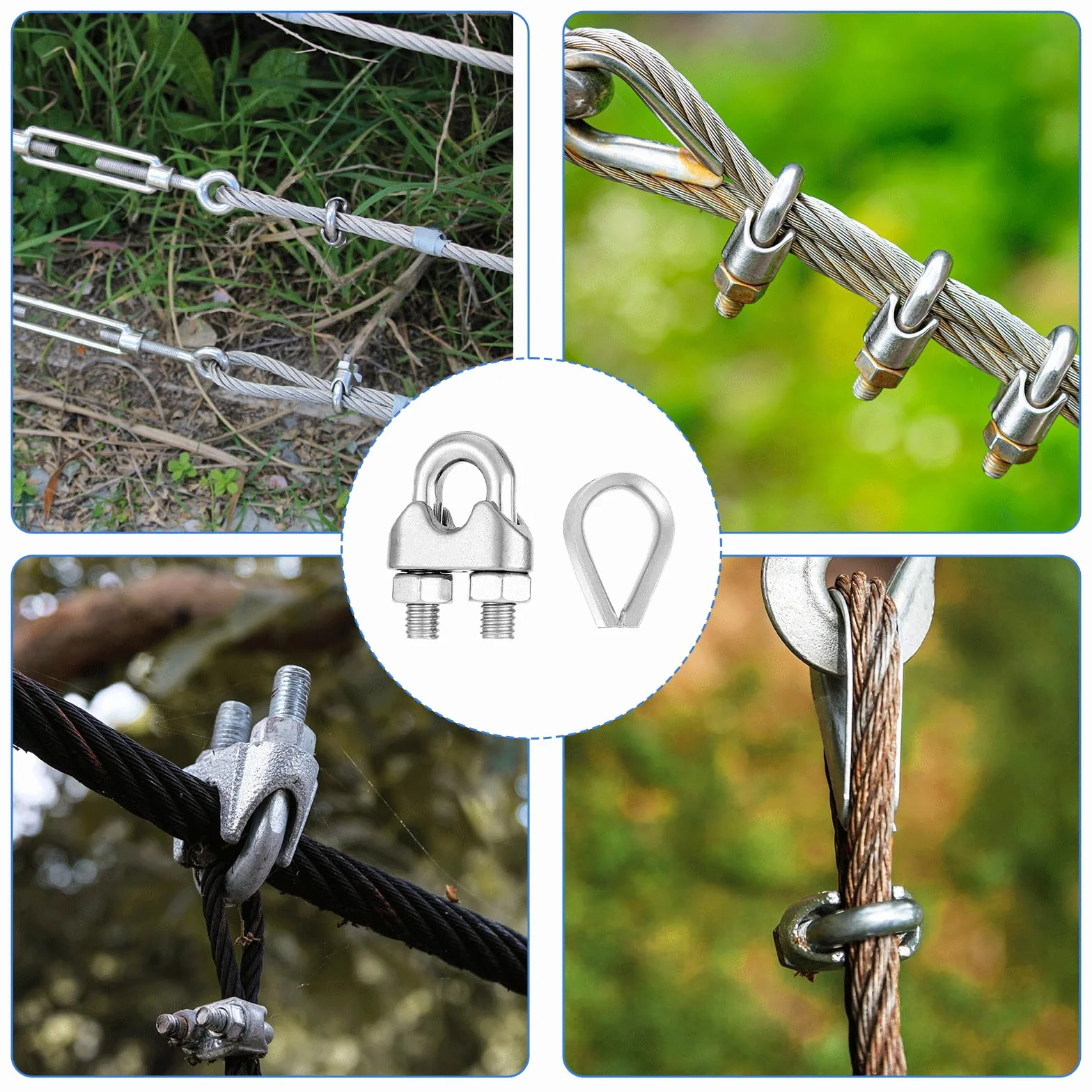 20 sztuk zacisków linowych 6 mm ze stali nierdzewnej, srebrne zaciski do lin stalowych 6 mm, wytrzymały zacisk linowy M6, zacisk linowy do projektów budowlanych i zastosowań na świeżym powietrzu