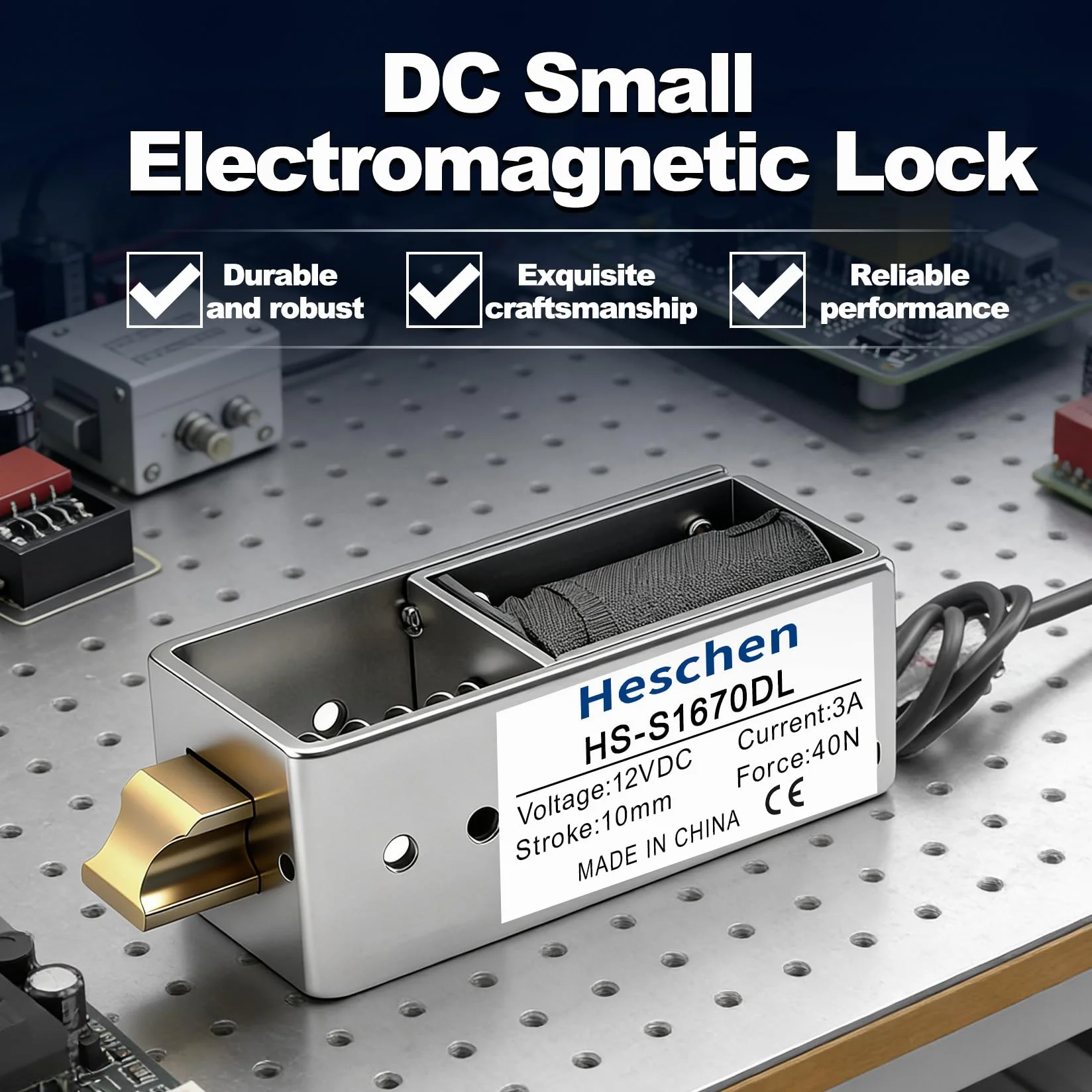 Heschen Elektromagnes HS-S1670DL DC12V 3A 40N skok 10 mm push pull zamek drzwi z otwartą ramą