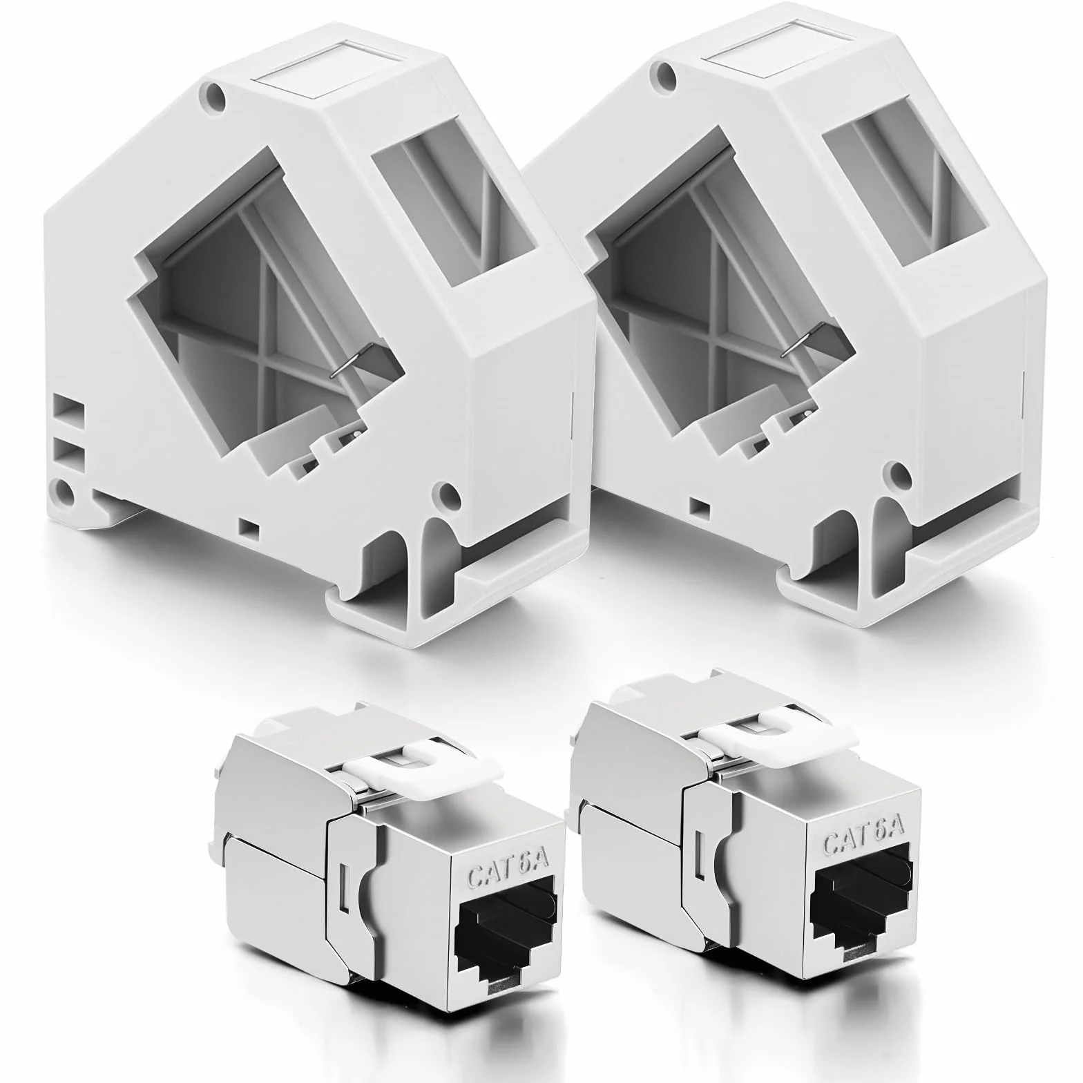 Panel montażowy modułu wspornika na szynę DIN 35 mm z modułami Keystone CAT6A – zawiera 2 x moduł CAT6A nie jest dołączony do szyny DIN