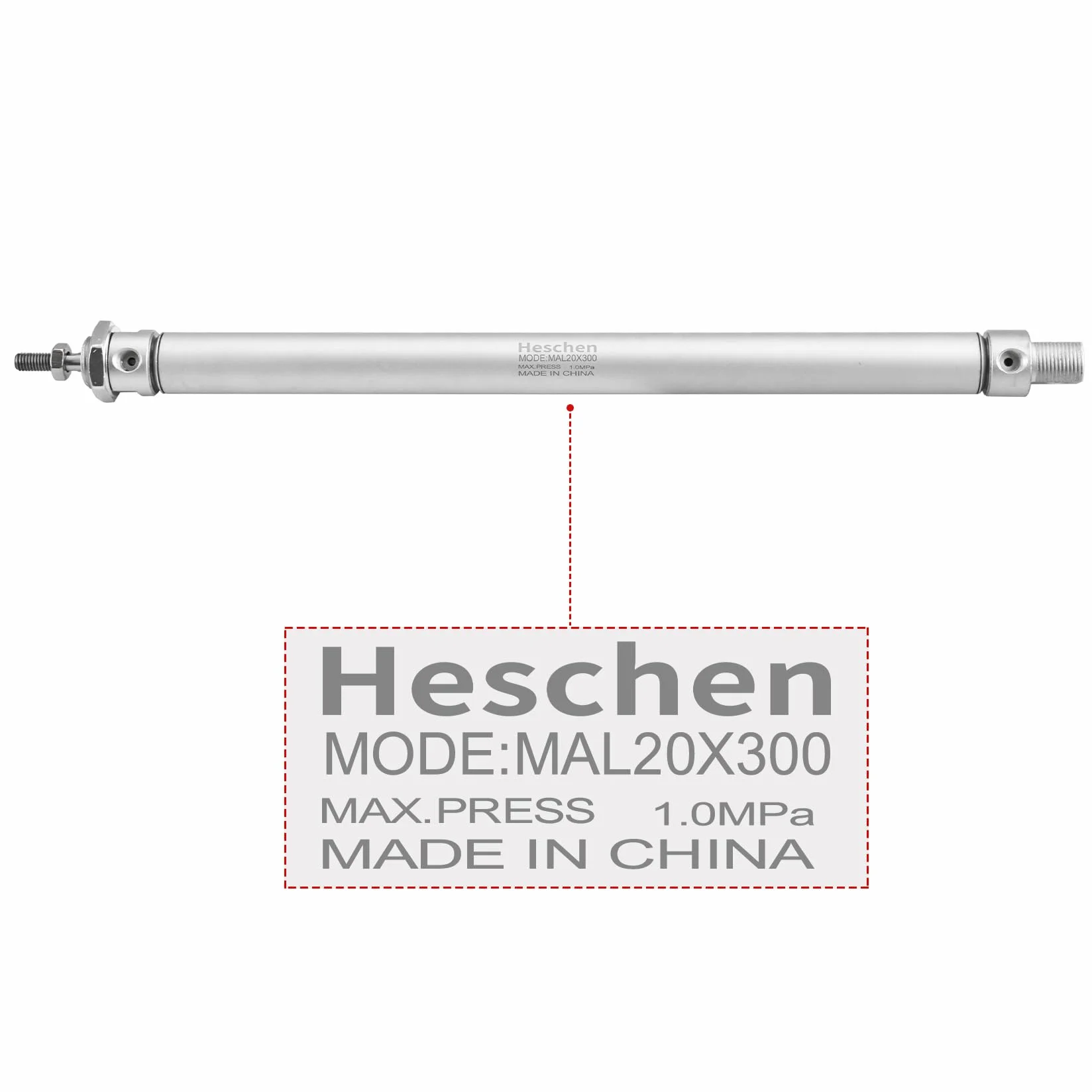 Heschen Pneumatyczny wąski cylinder pneumatyczny MAL 20-300 PT1/8 Port 20 mm otwór 300 mm skok dwustronnego działania