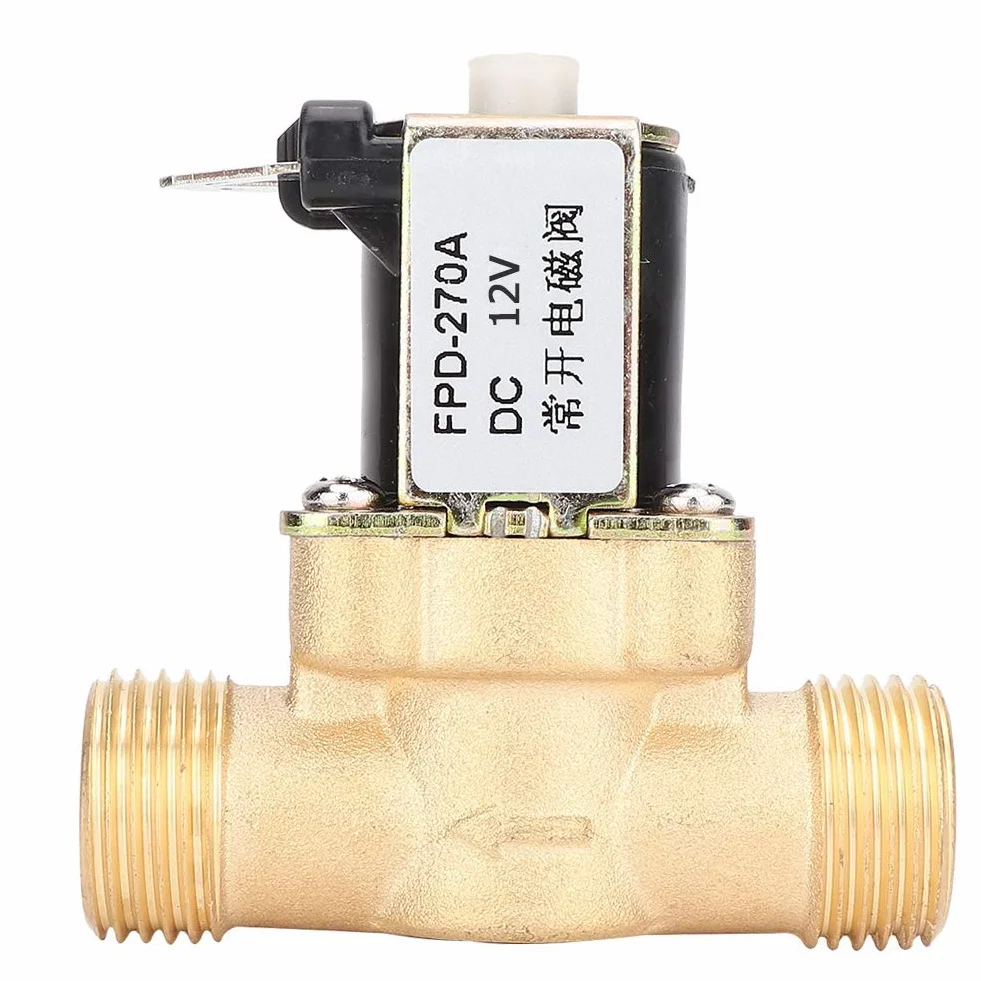 Elektrozawór DC, zawór elektromagnetyczny 12 V / 24 V Zawór mosiężny normalnie otwarty Przyłącze gwintowane G1 / 2 "Włącznik dopływu wody (12 V DC)