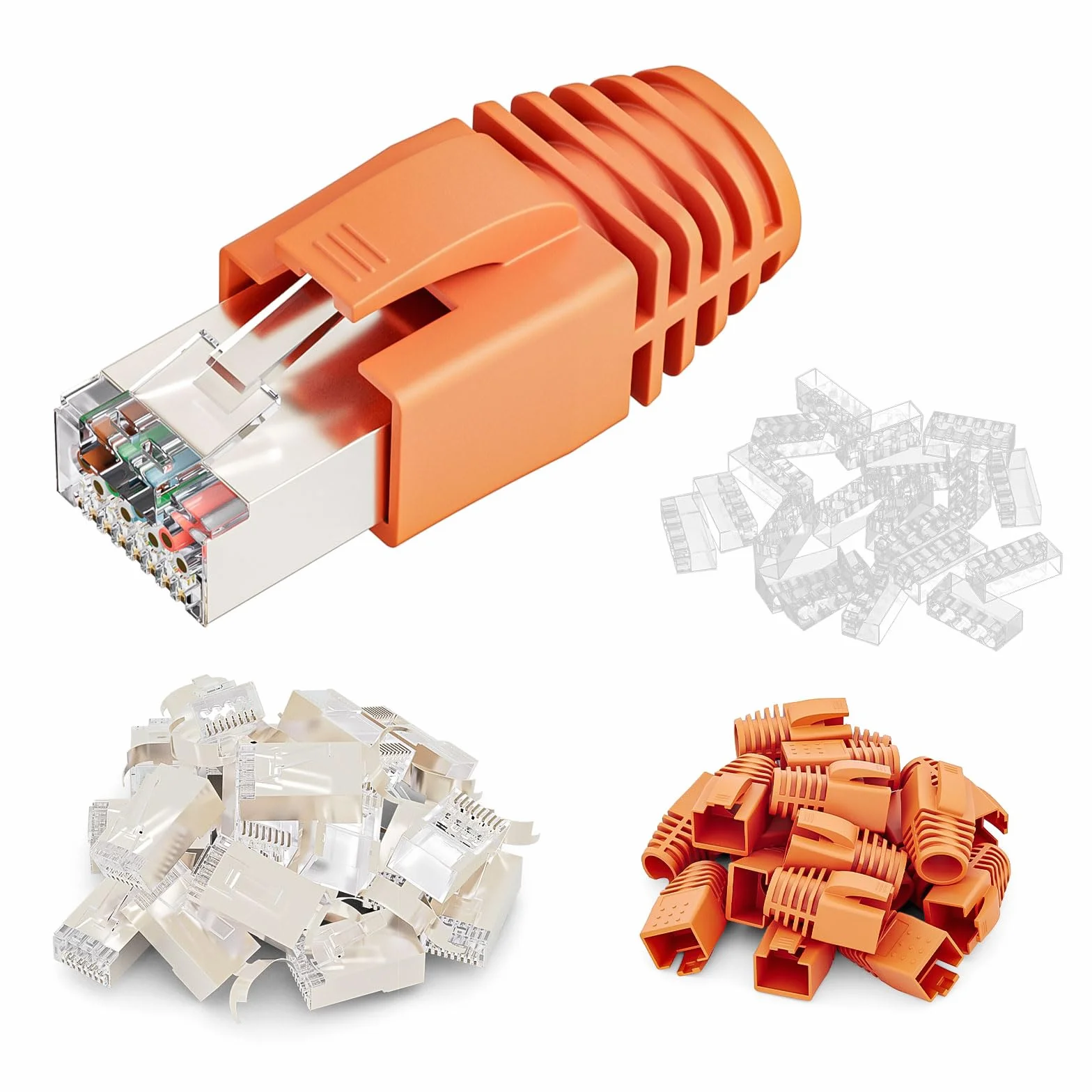 FGB 10Gbps Wtyczka RJ45 CAT 7 CAT 6A, zestaw 10 sztuk wtyczek sieciowych, przelotowa i ekranowana, złocony 50μ, wtyk Lan do kabla instalacyjnego AWG23 POE