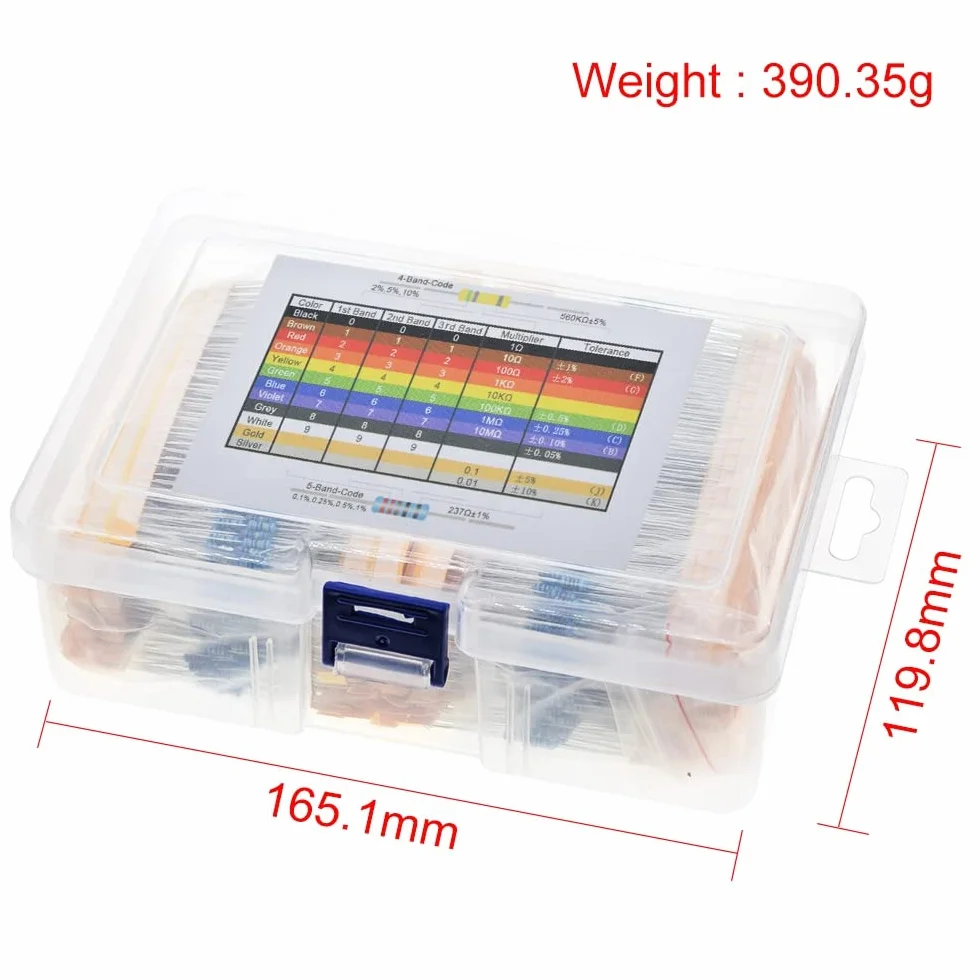 DollaTek Zestaw oporowy 130 wartości 1% rezystorów 1 Ohm-3M Ohm 1/4W