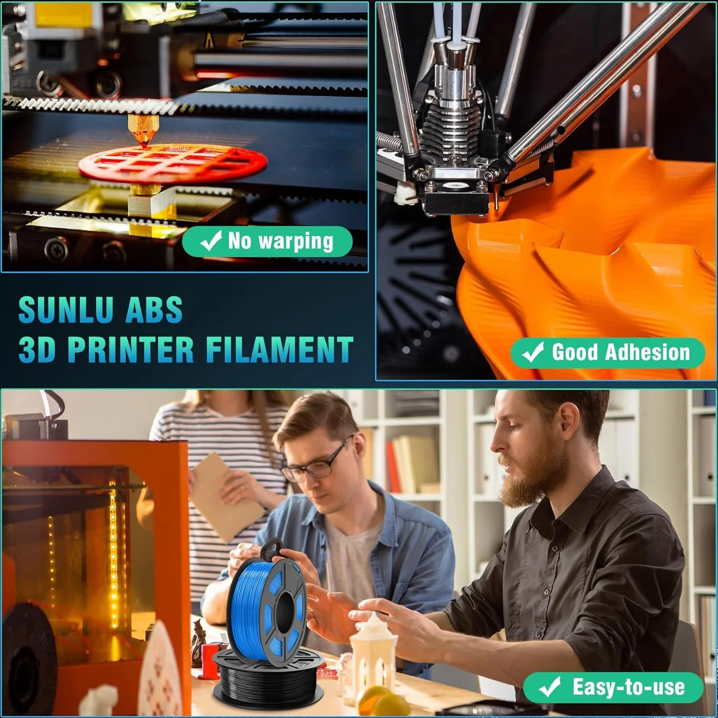 SUNLU ABS Filament 1,75 mm, wysoce odporny na ciepło filament do drukarek 3D, zapewniający niezawodne i funkcjonalne drukowanie 3D, o wysokiej wytrzymałości abs filament, szpula 1kg, Oliwkowo Zielony