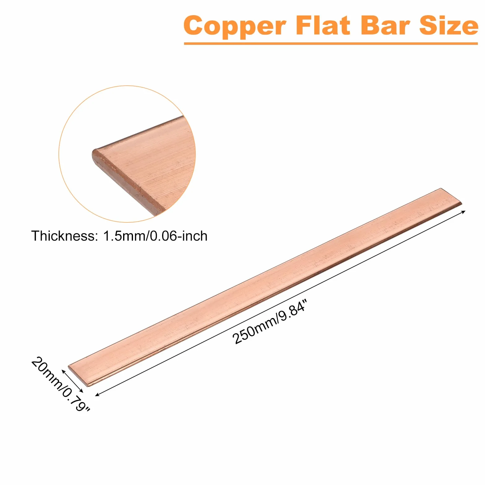 QUARKZMAN Miedziany płaski pręt 1/16" x szerokość 25/32" x długość 10" miedziany pręt do zastosowań elektrycznych (1,5 mm x 20 mm x 250 mm)