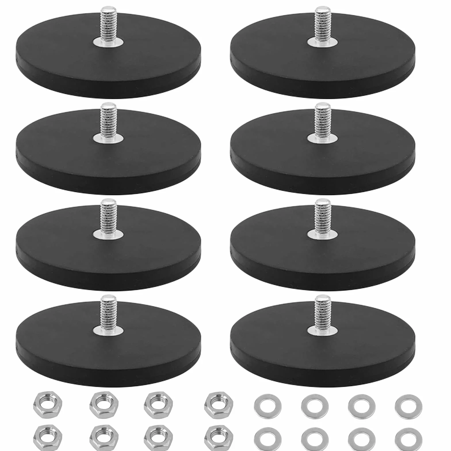8 x magnesy neodymowe, gumowane, Ø 43 mm, z gwintem zewnętrznym M6, siła przyczepności 10 kg, systemy magnetyczne z gumowym płaszczem, gumowe, okrągłe magnesy z gwintem zewnętrznym, do śrub, oczka lub haka