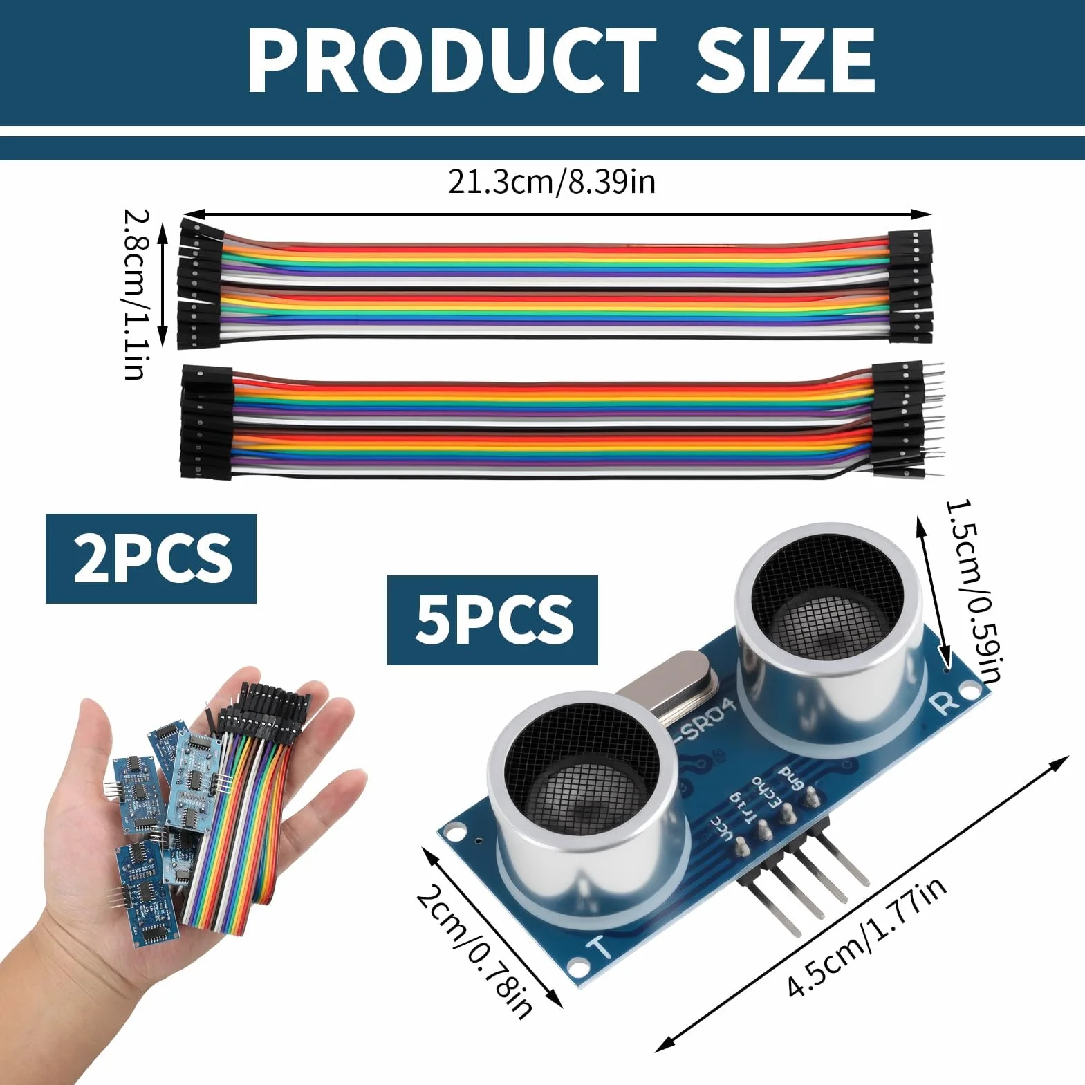 5 sztuk HC-SR04 ultradźwiękowy czujnik odległości, czujnik ultradźwiękowy, moduł pomiarowy kompatybilny z Arduino, do projektów pomiarowych i zastosowań DIY
