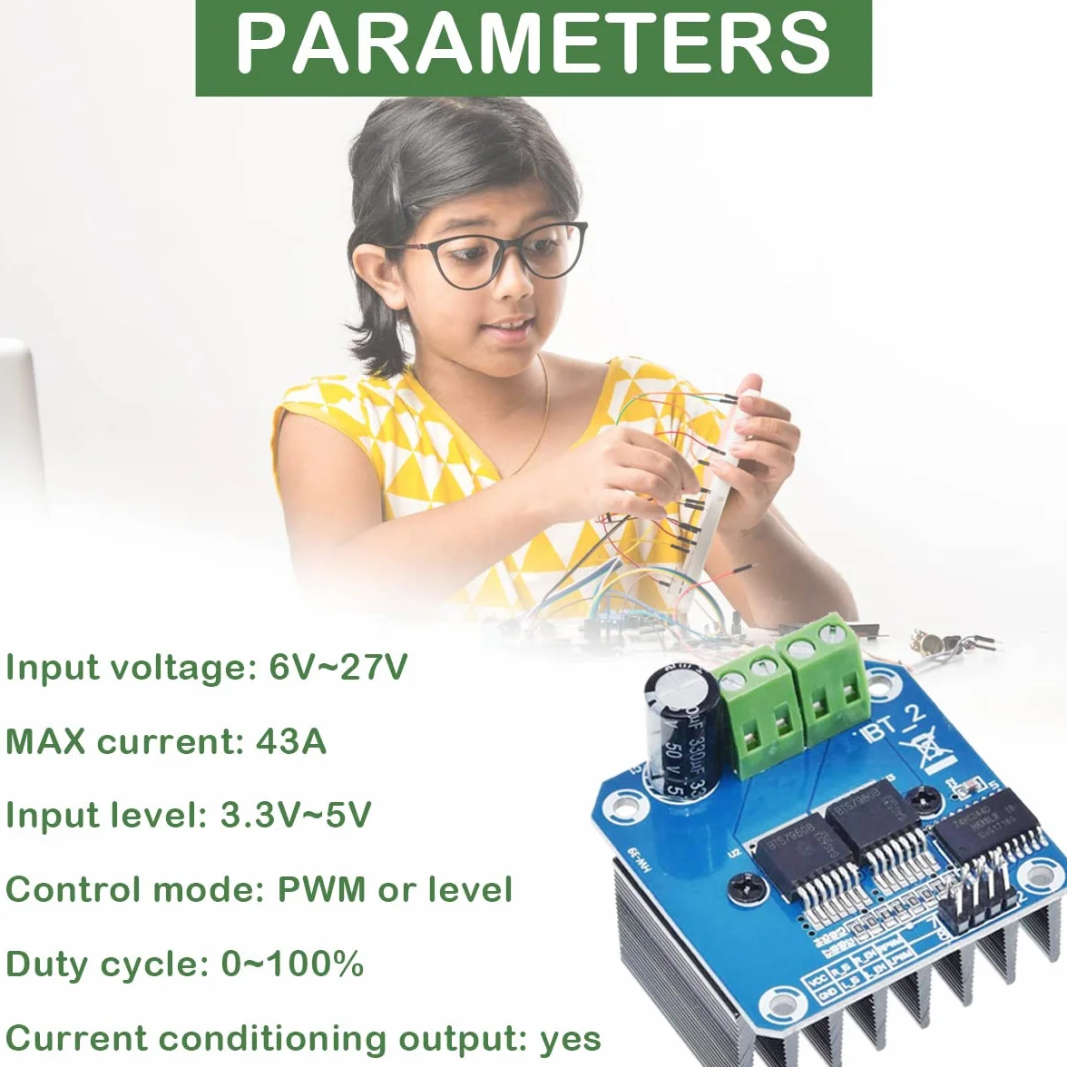 BTS7960 moduł sterownika silnika ograniczenie prądu, moduł sterownika silnika 43 jeden High Power podwójny mostek DC H PWM Smart Car Board pojazd moduł sterownik do Arduino