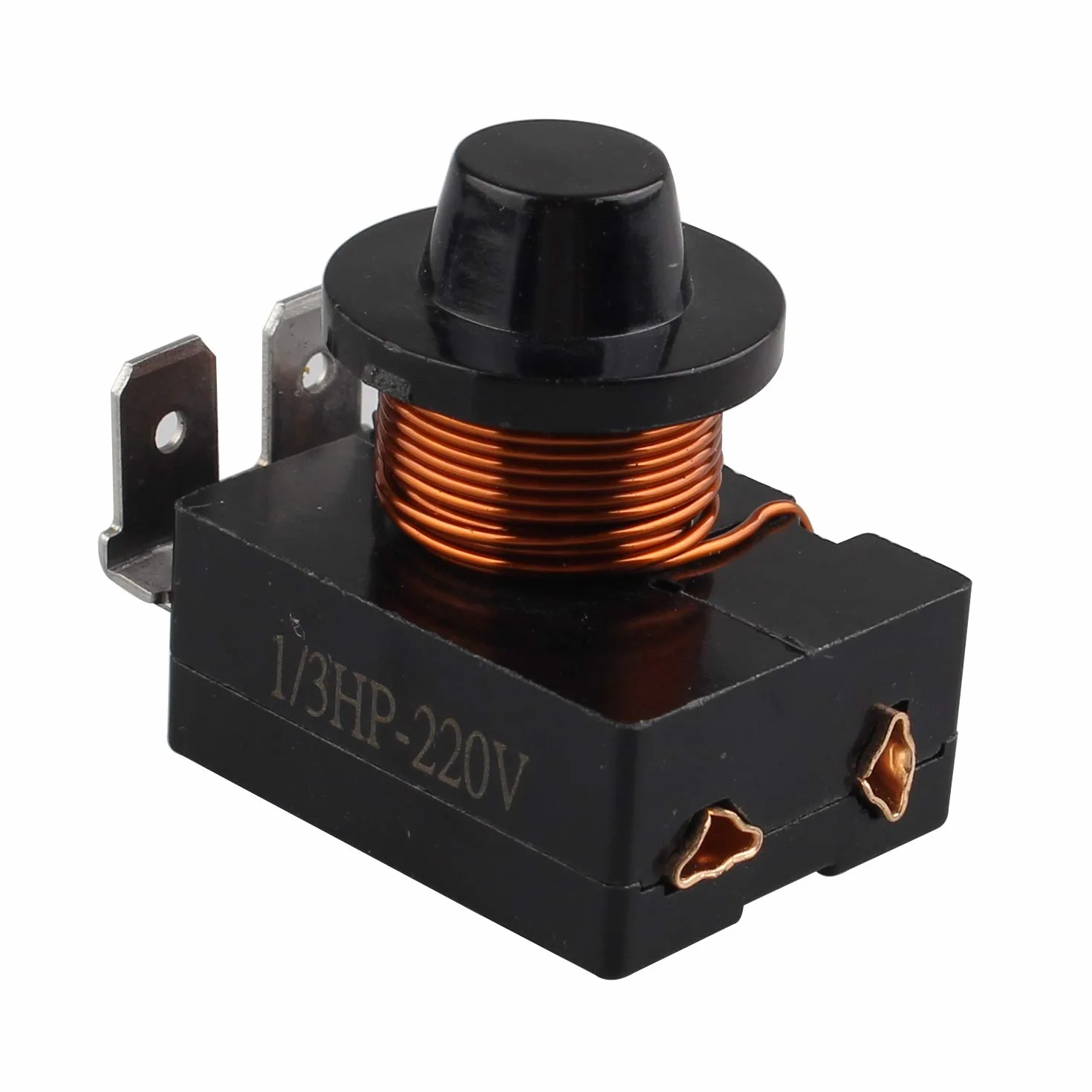 220 V lodówka PTC Starter Relais obudowa z tworzywa sztucznego, 3-biegunowa, 250 W, przekaźnik rozruchowy, części do lodówki (czarna)