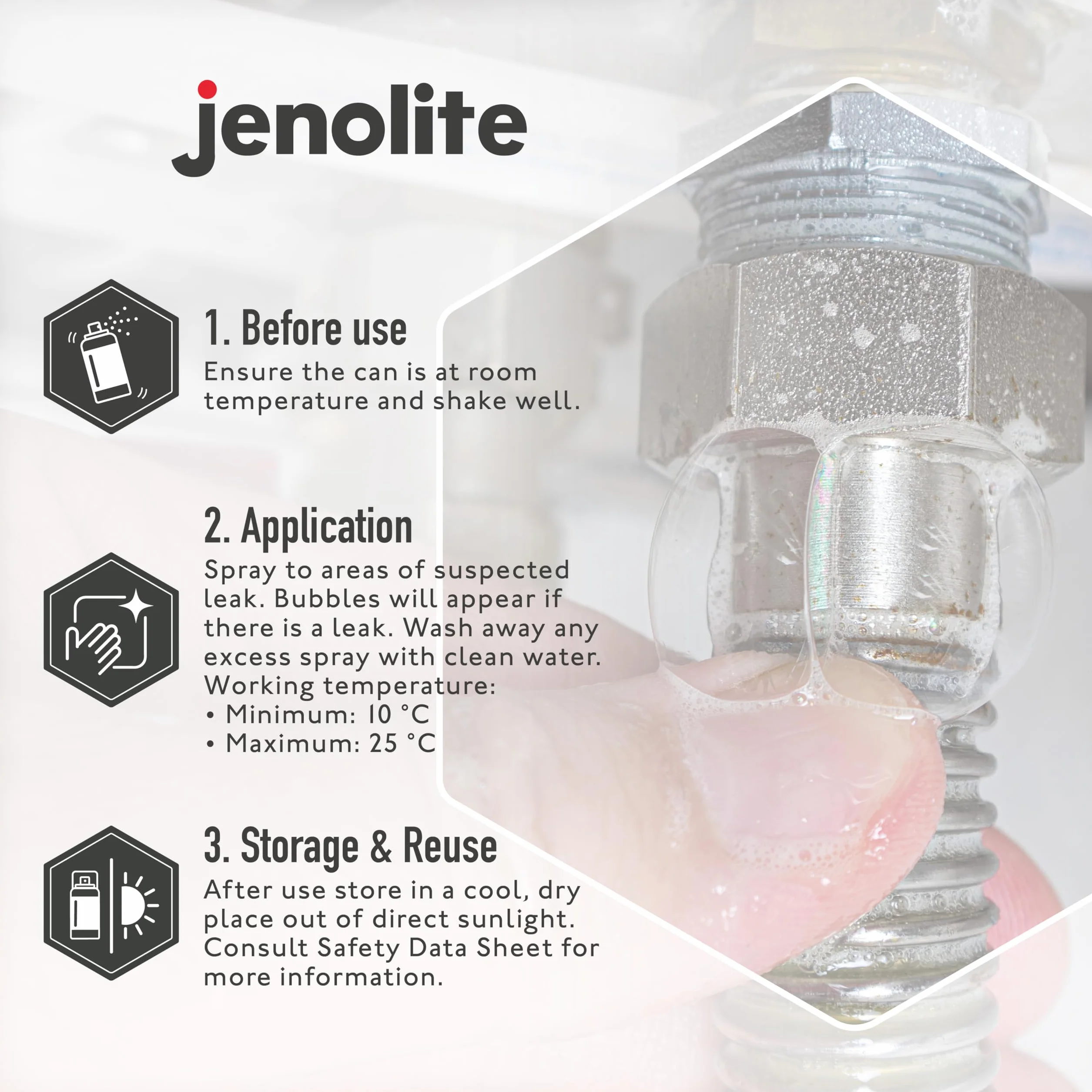 JENOLITE Spray do wykrywania wycieków gazu, 400 ml, niepalny i niekorozyjny, wykrywa wycieki w ogrzewaniu, kanalizacji, klimatyzacji i nie tylko, certyfikat DVGW