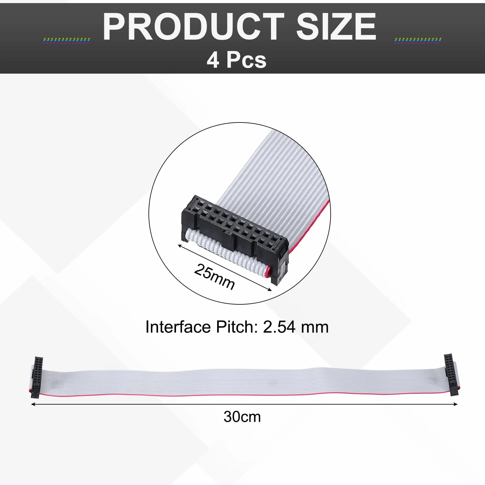 QUARKZMAN 4 szt. przedłużacz IDC, kabel taśmowy IDC o szerokości 2,54 mm szerokość 25 mm długość 30 cm 20 pinów FC do FC Złącze kabla płaskiego do PC, wyświetlacze LED