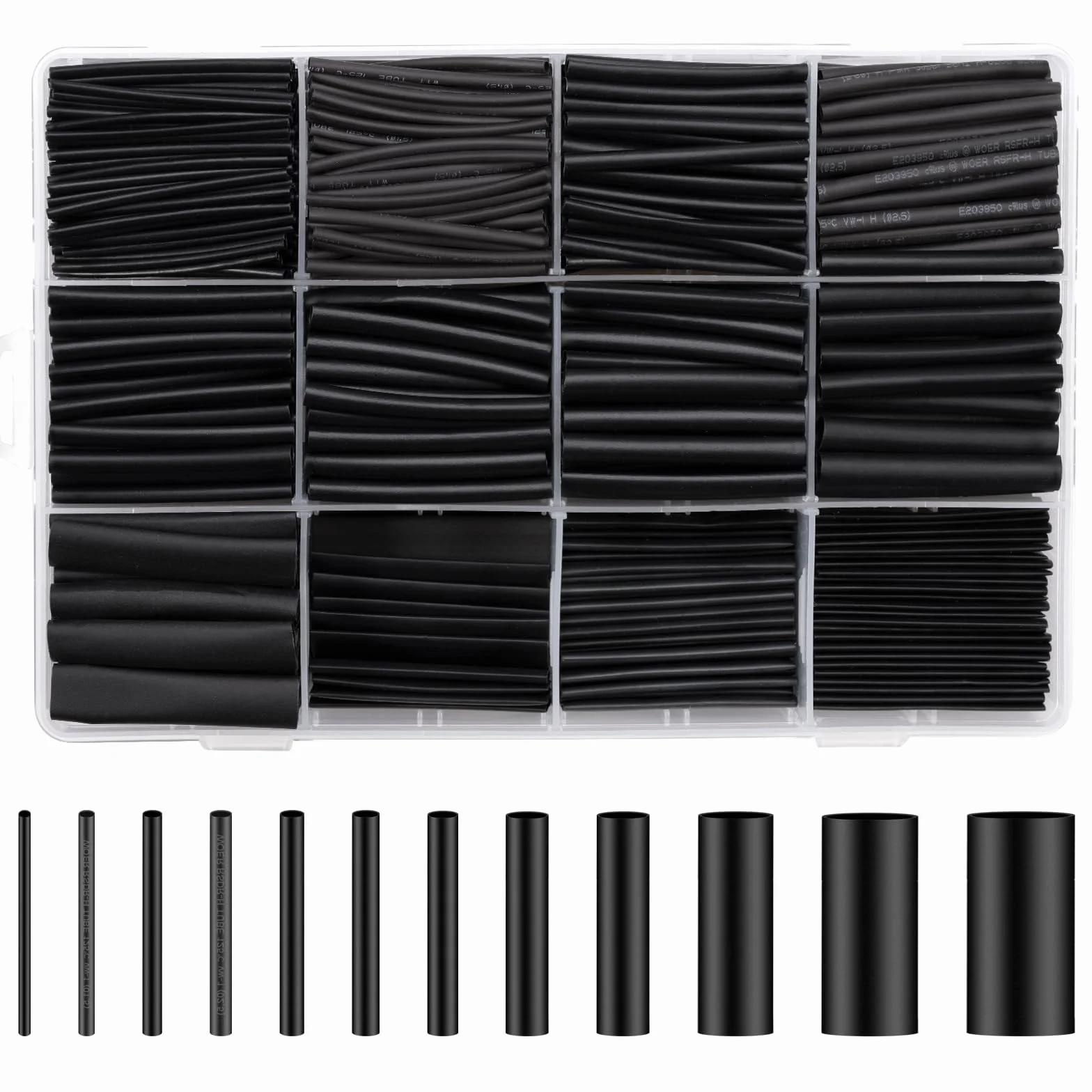 Zestaw węży termokurczliwych 1000 sztuk 1-13 mm czarne do izolacji kabli