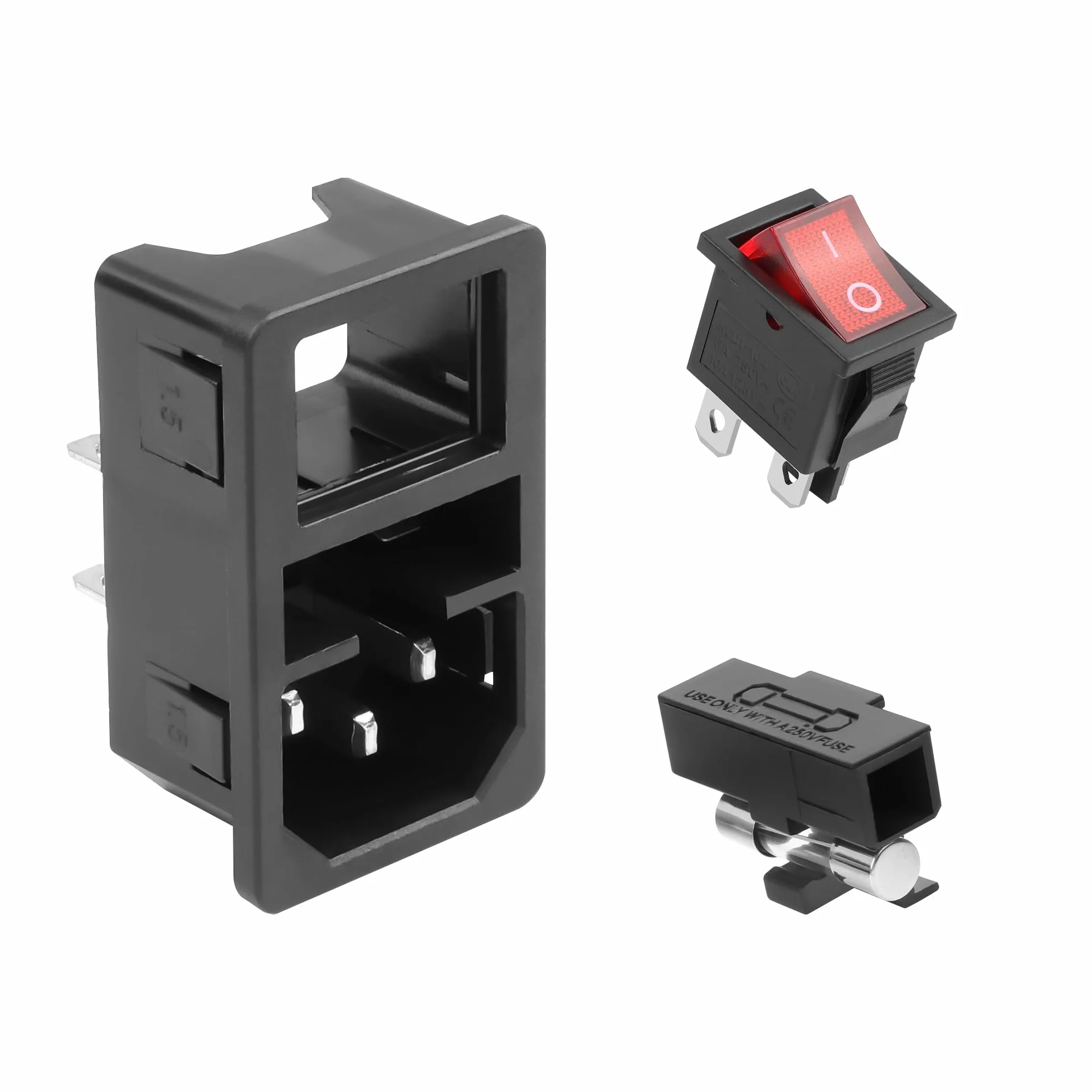YAODHAOD 4 szt. przełącznika dźwigienkowego 10 A 250 V i IEC C14 moduł gniazda zasilania wtyczka bezpiecznik 10 A ze wskaźnikiem światła do urządzeń gospodarstwa domowego 12 V, 230 V lub urządzeń DIY