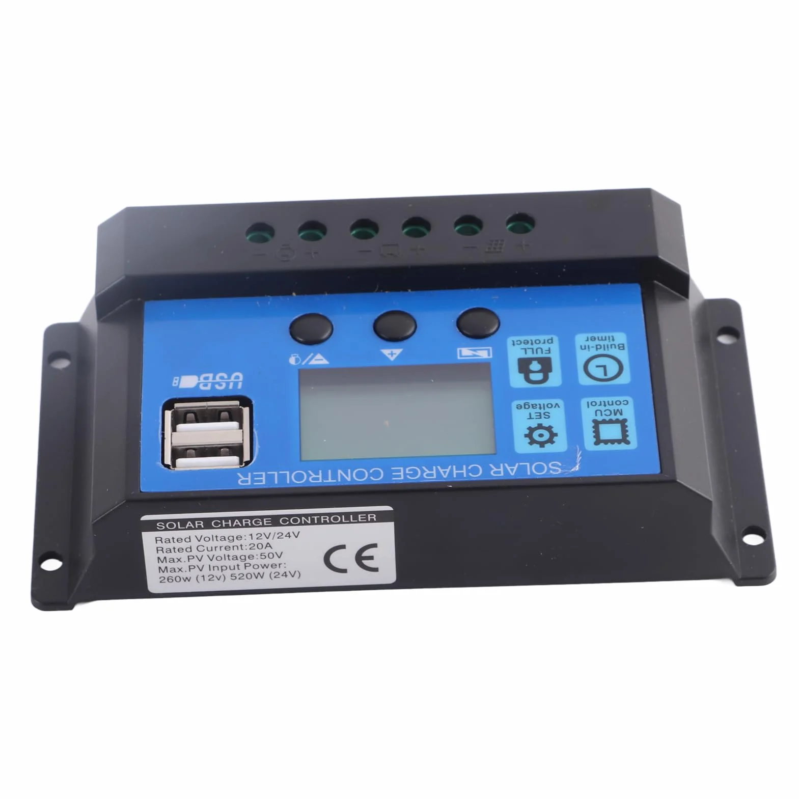A2420 Kontroler ładowania Słonecznego 12 V/24 V 20 A do Akumulatorów Kwasowo-ołowiowych — Wydajny Regulator Energii Słonecznej do Pojazdów Kempingowych, Systemów Domowych i