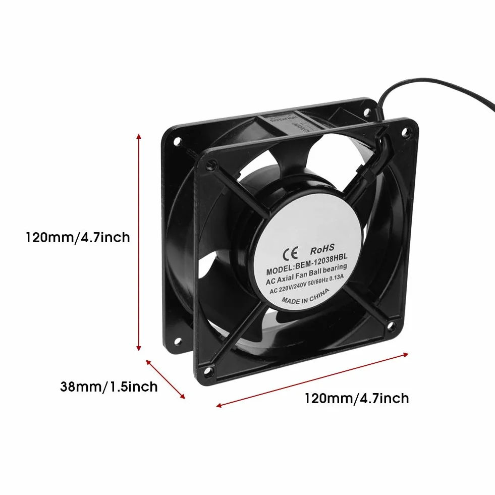 Wentylator Osiowy 120x120x38mm 28W, Metalowy Wentylator z Silnikiem Miedzianym 2600 RPM, 82CFM do Ochładzania Domowego i Przemysłowego