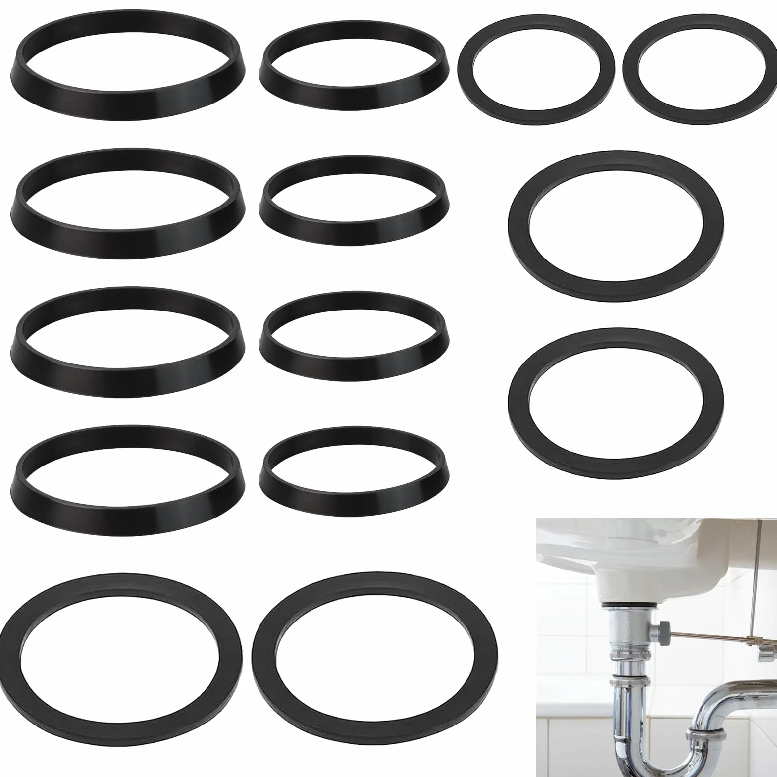 12-częściowy | uszczelka odpływu umywalkowego – uszczelniona do 41/4 cala (32 mm) | uszczelnienie do syfonu 41/2 cala (40 mm) do syfonów standardowych | syfon do butelek i designerskich | 2 x klinowe