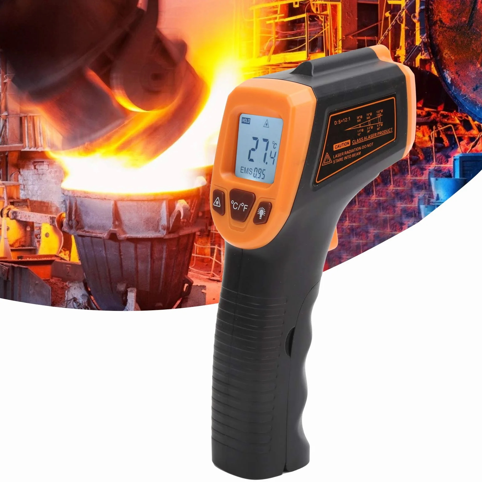 Pistolet do pomiaru temperatury YWBL-WH, termometr na podczerwień, z wyświetlaczem LCD Bezdotykowy termometr przemysłowy GM320S (pomarańczowy), termometr na podczerwień i