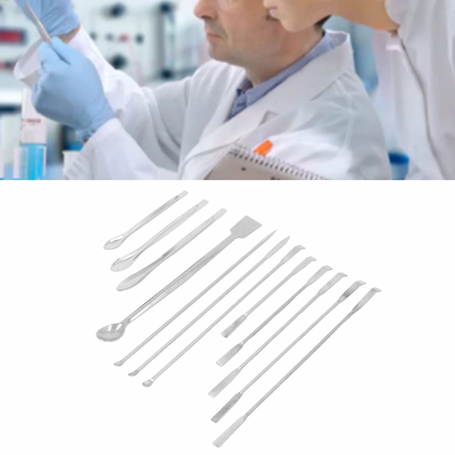 12 szt. Zestaw Szpatułek Laboratoryjnych ze Stali Nierdzewnej Zestaw Mikro łyżek do śledzenia Leków i Odczynników do Laboratoriów i Domów