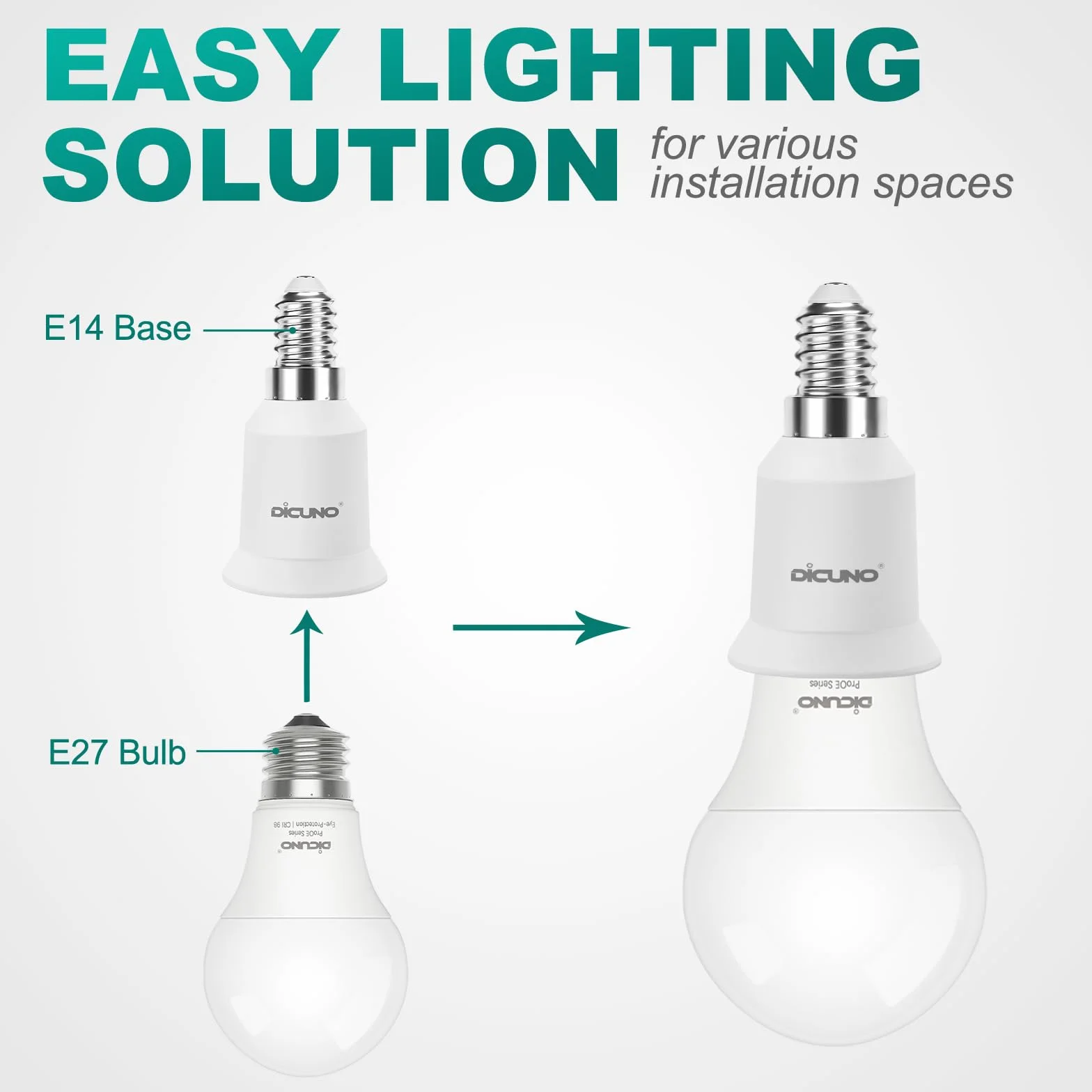 DiCUNO Adapter E14 na E27, konwerter cokołu lampy, mała na dużą oprawkę Edisona, E14 do E27, odporny na wysokie temperatury, do lamp LED, żarówek i żarówek CFL, 2 sztuki w opakowaniu