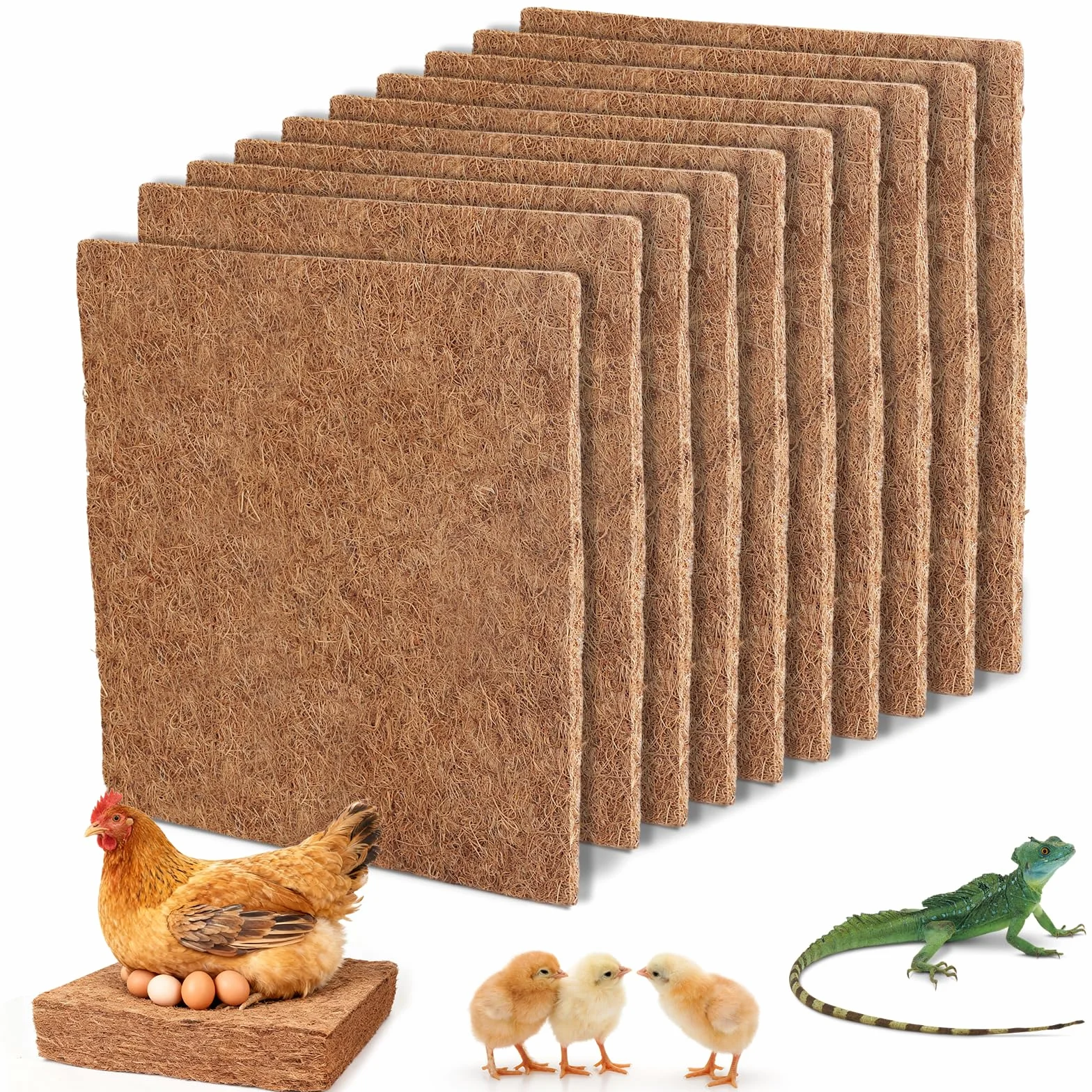 EFUTURETIME 10 x wkładka do gniazd dla kurczaków 25 cm x 25 cm z naturalnego włókna kokosowego, maty wielokrotnego użytku do wkładania jaj lub utrzymywania ciepła
