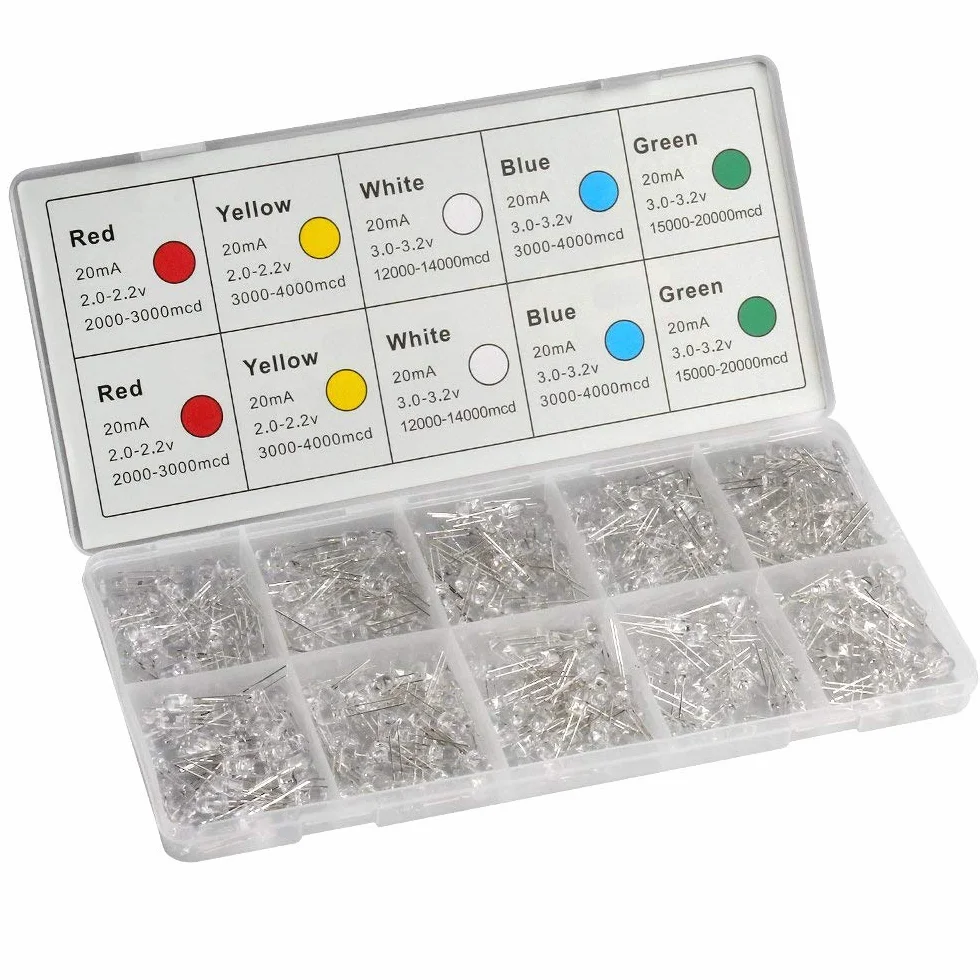 DiCUNO 800 szt. 3 mm LED dioda zestaw biały czerwony żółty zielony niebieski
