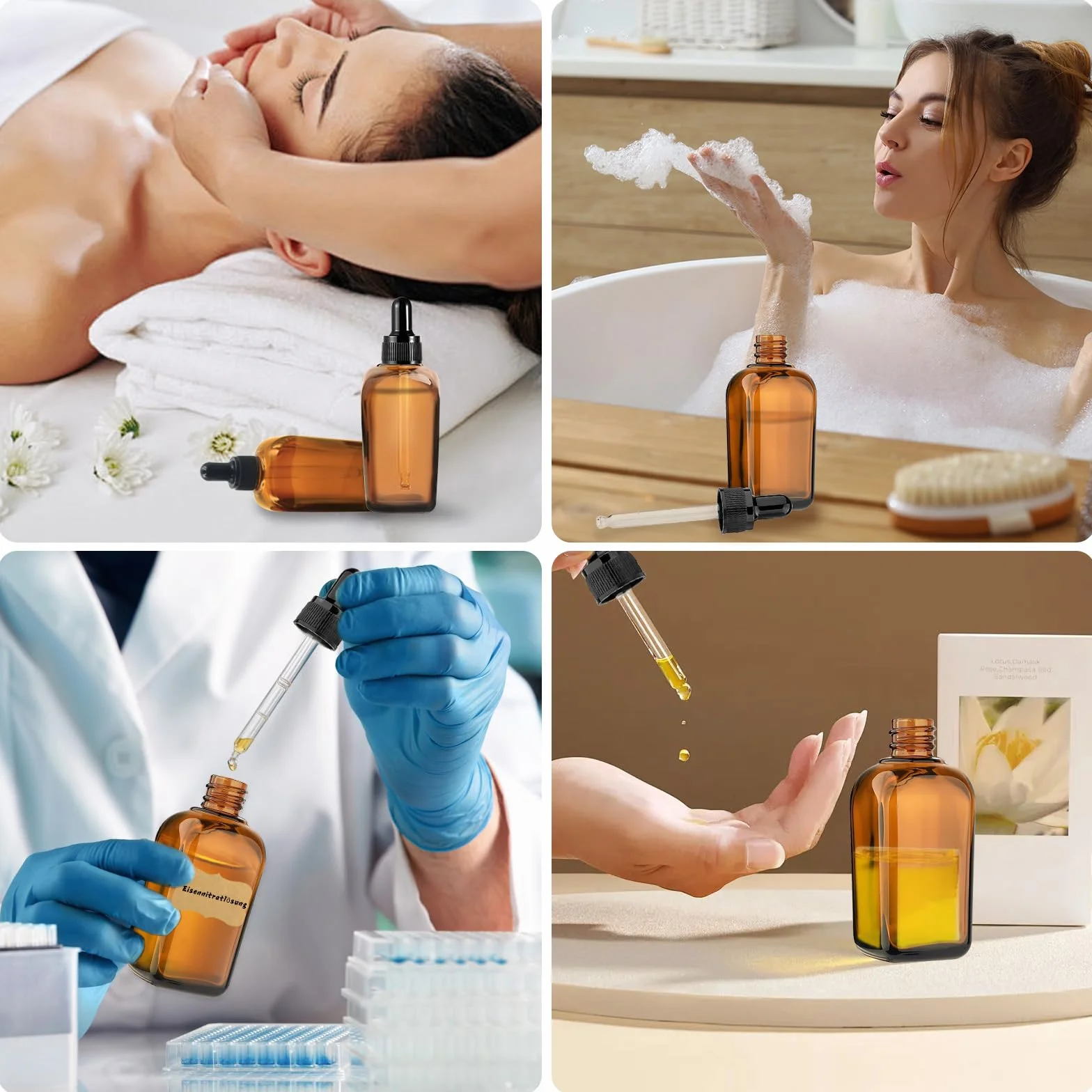 6 butelek z brązowego szkła z pipetą 100 ml, butelka apteczna z kroplomierzem, szklana butelka z brązowym szkłem zapobiegającym promieniowaniu UV, ze strzykawką, do olejku eterycznego