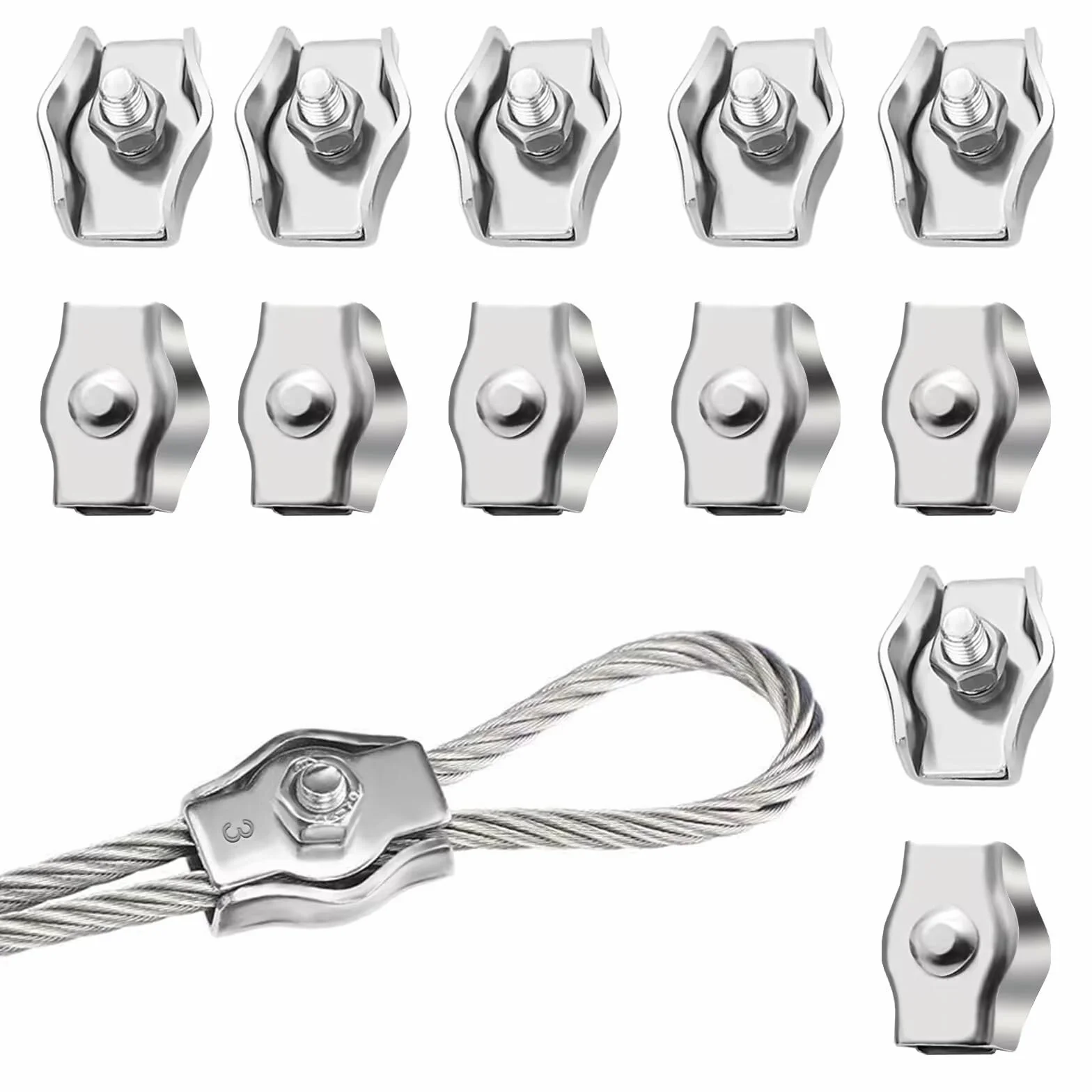 Zacisk linowy M3, 12 sztuk zacisków linowych 3 mm, stal nierdzewna, 304, zaciski do linek stalowych, napinacz do linki stalowej, napinacz do bielizny, markizy
