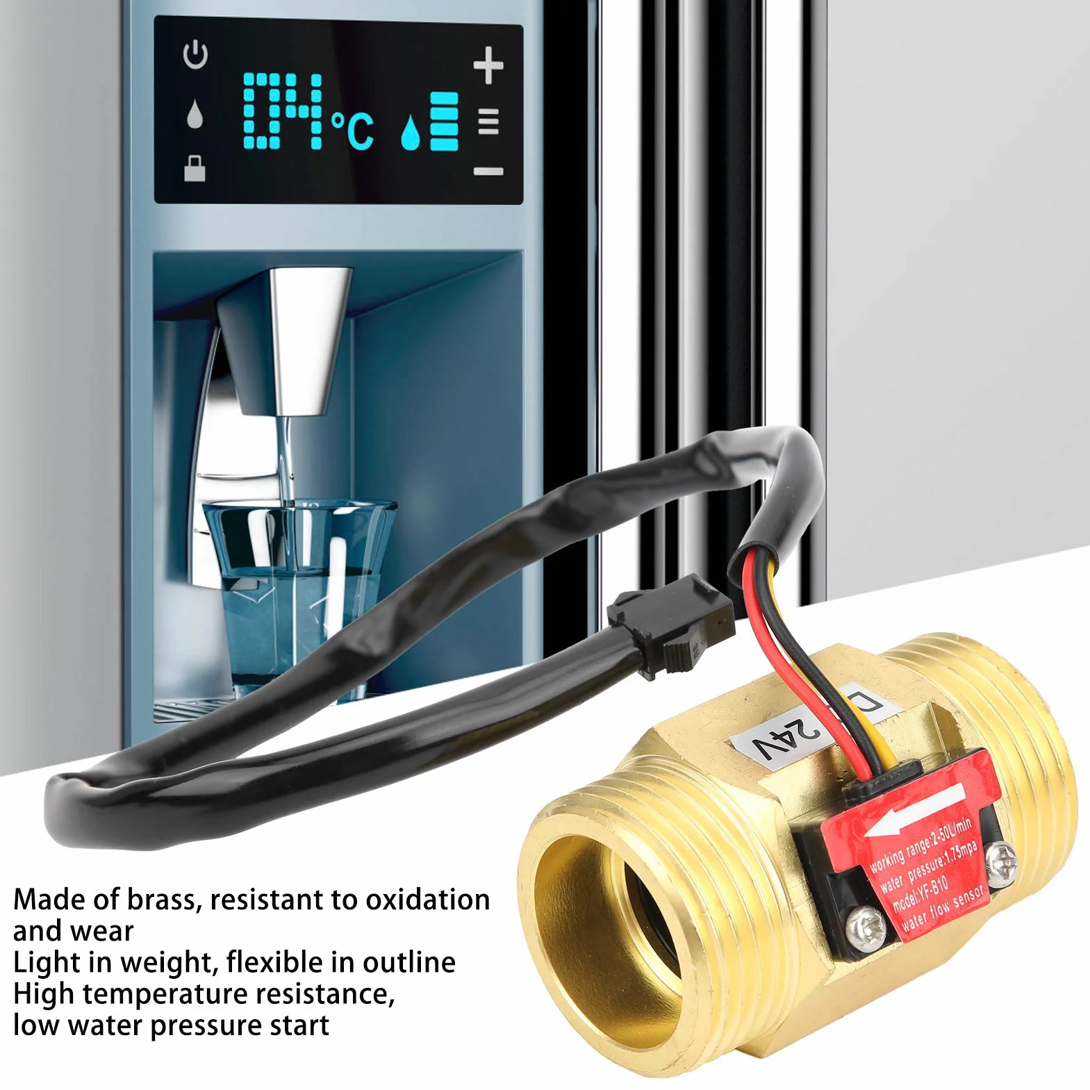 Mosiężny czujnik przepływu wody Halla 2~50 l/min DC 24 V do odwróconej osmozy