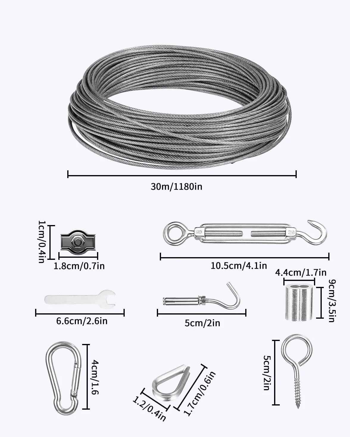 Linka stalowa 2 mm, linka stalowa 30 m, drut napinający ze stali nierdzewnej, osłonięta pomoc dla roślin pnących, zawieszenie łańcucha, linka do prania, linka stalowa