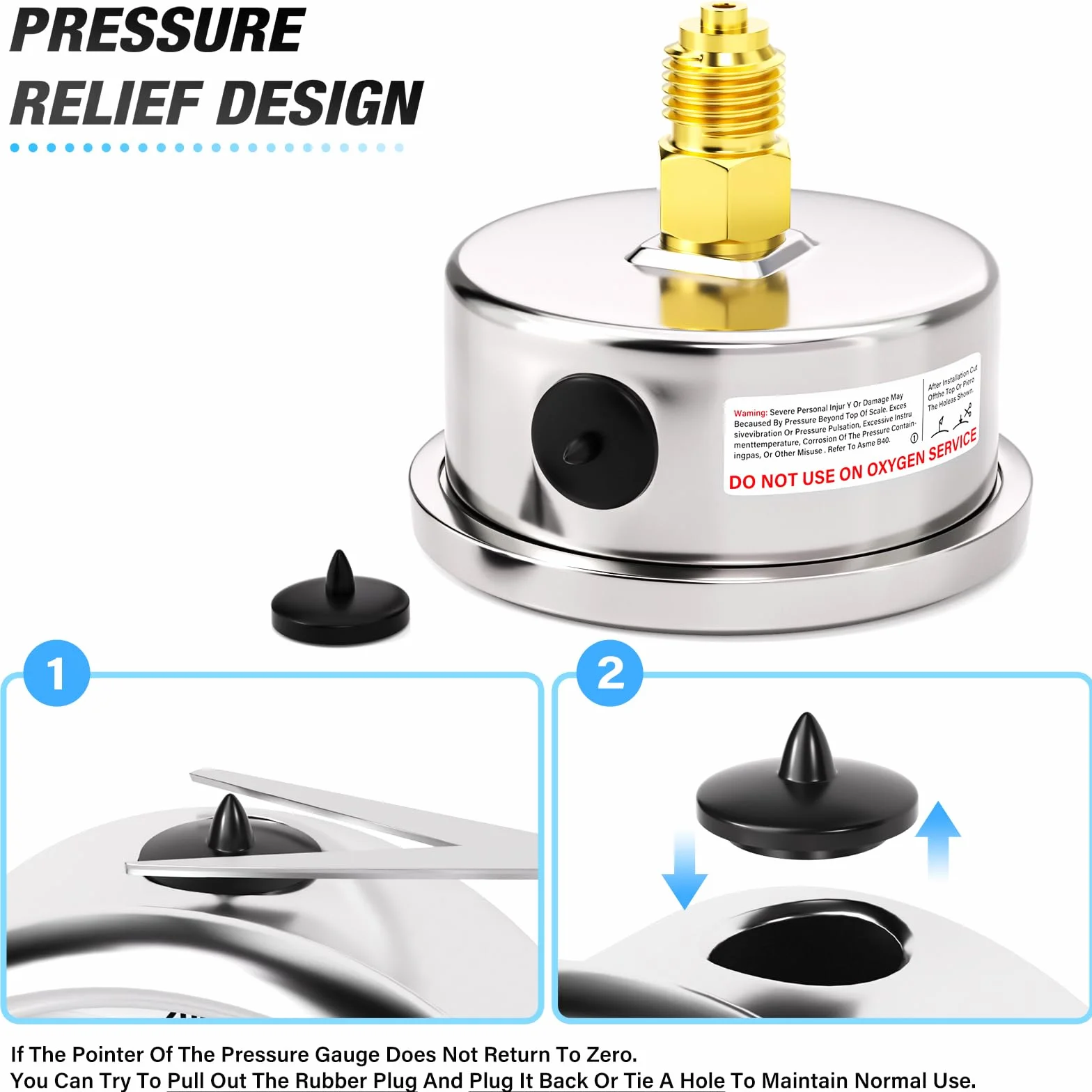 MEANLIN MEASURE 0-4BAR/0~60Psi ze stali nierdzewnej 1/4" BSP 2,5" FACE DIAL WOG uchwyt na wodę z tyłu powietrza, z 1/4" x 1/2" BSP i 1/4" x 3/8" BSP Hex Bushing