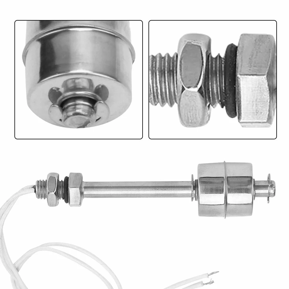 DEWIN Czujnik poziomu cieczy, 0 ~ 220 V, czujnik poziomu wody ze stali nierdzewnej, przełącznik pływakowy do puszki basenowej, 100 mm