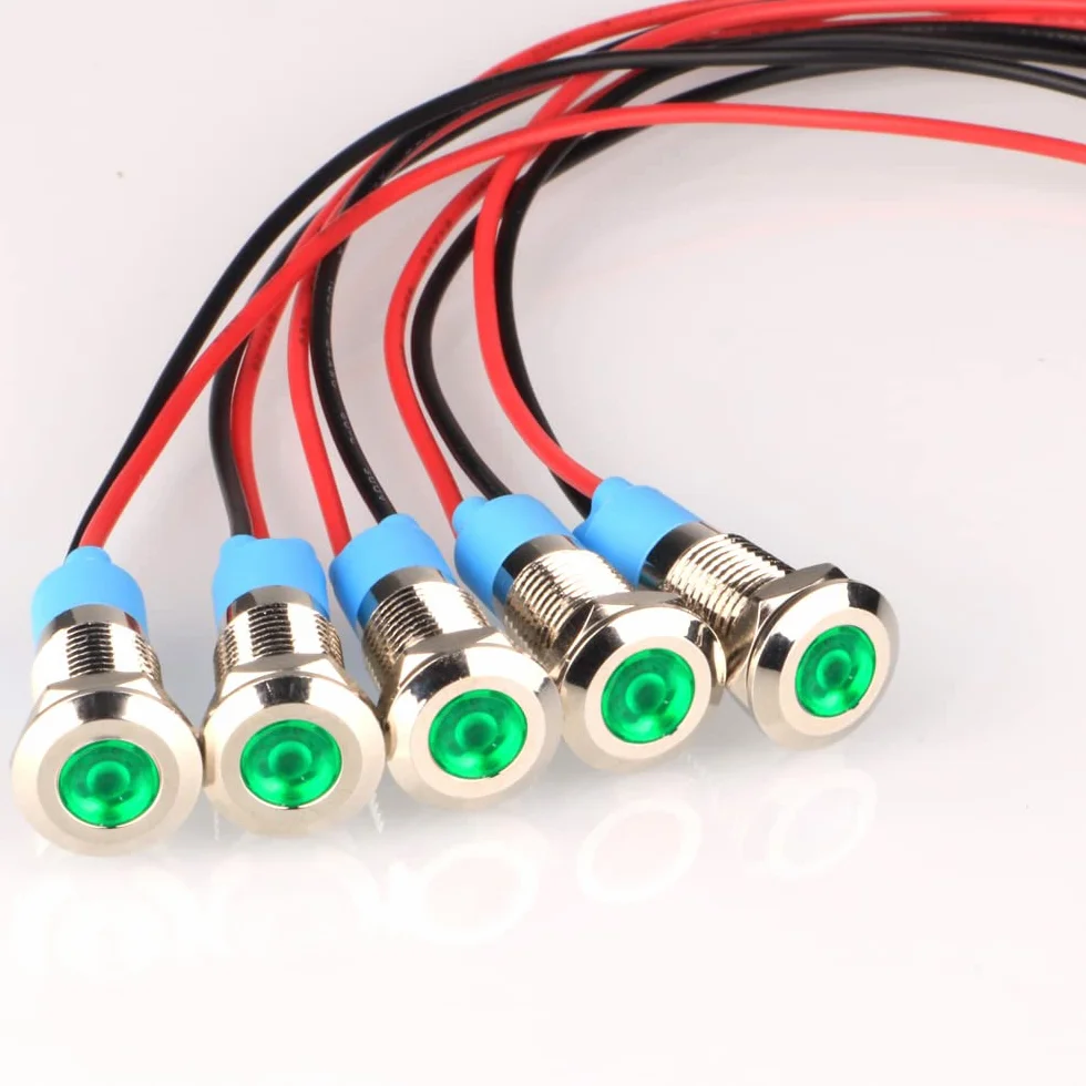 Gebildet 5 Sztuk 8mm AC/DC 12-24V LED Metalowy Wskaźnik Świetlny Wodoodporna Lampka Sygnalizacyjna Zielony