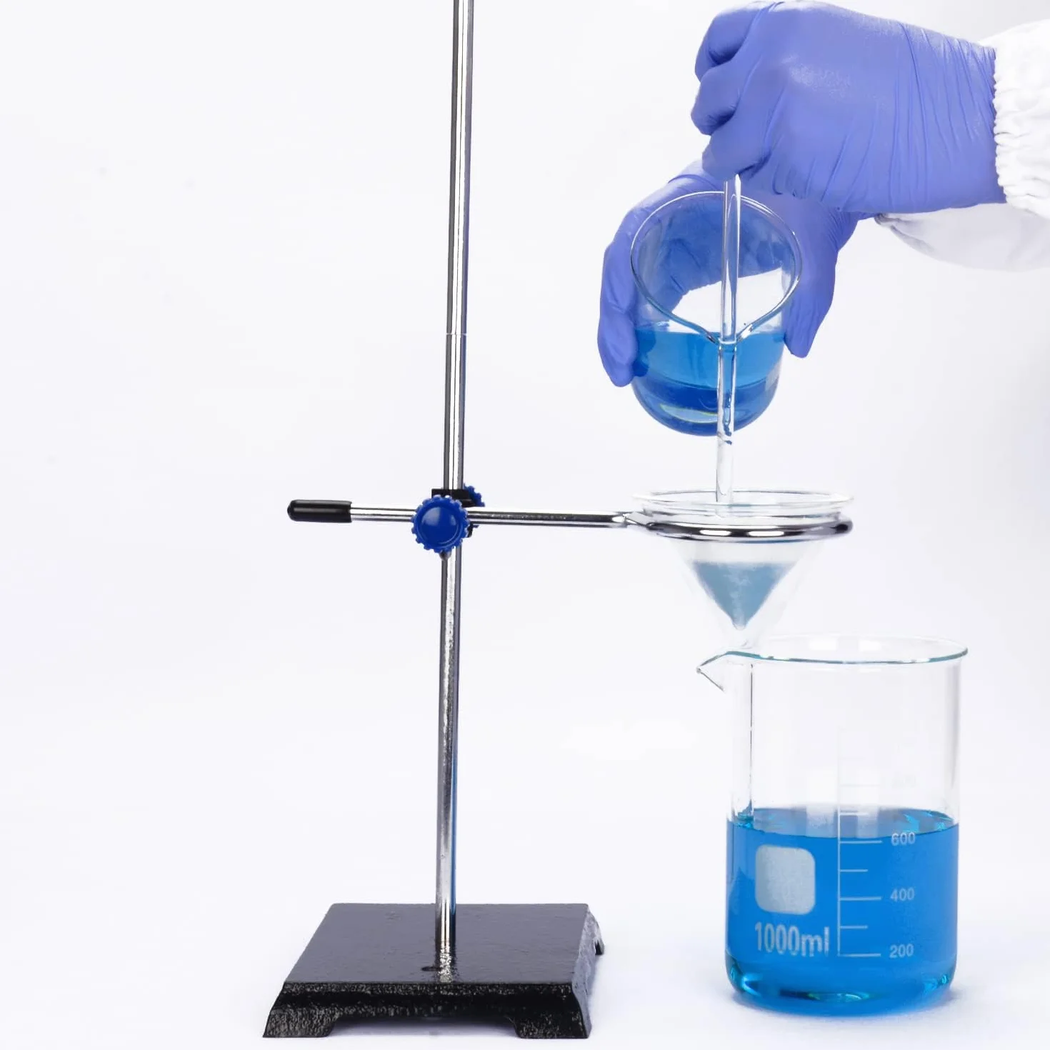 Labasics Szklany kubek, 1 opakowanie, szkło borokrzemowe, z uchwytem o głębokim kształcie, z lejkiem, 500 ml, odporne na wysokie temperatury, zastosowanie laboratoryjne