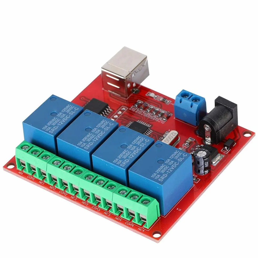 Moduł Przekaźnika 12 V, 4-Kanałowy DC Komputer USB Inteligentny Przełącznik Kontrolera, Duża Moc PC Płytka Rozszerzająca USB
