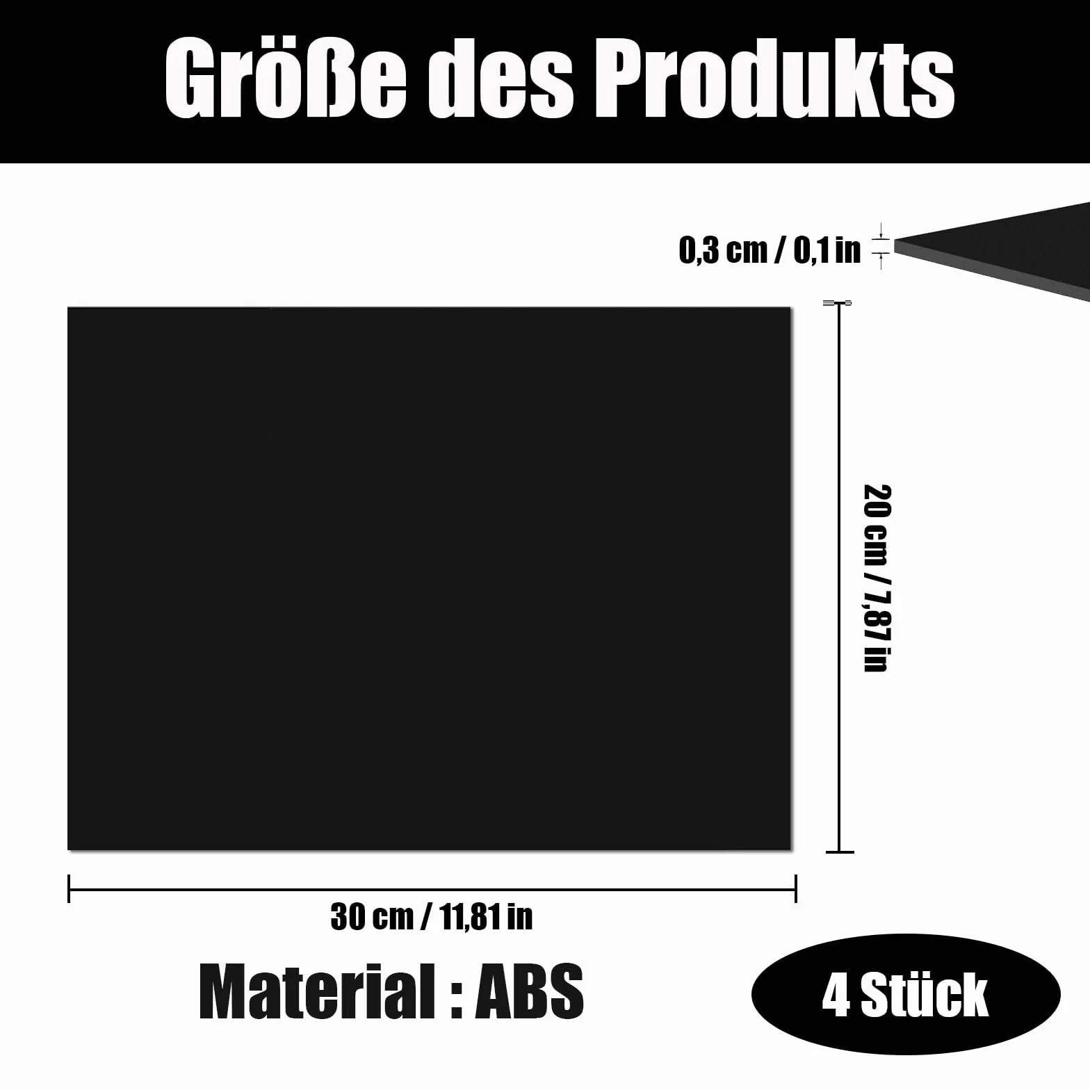 Płyty ABS 30x20 cm 3 mm czarne gładka powierzchnia z folią ochronną 4 sztuki
