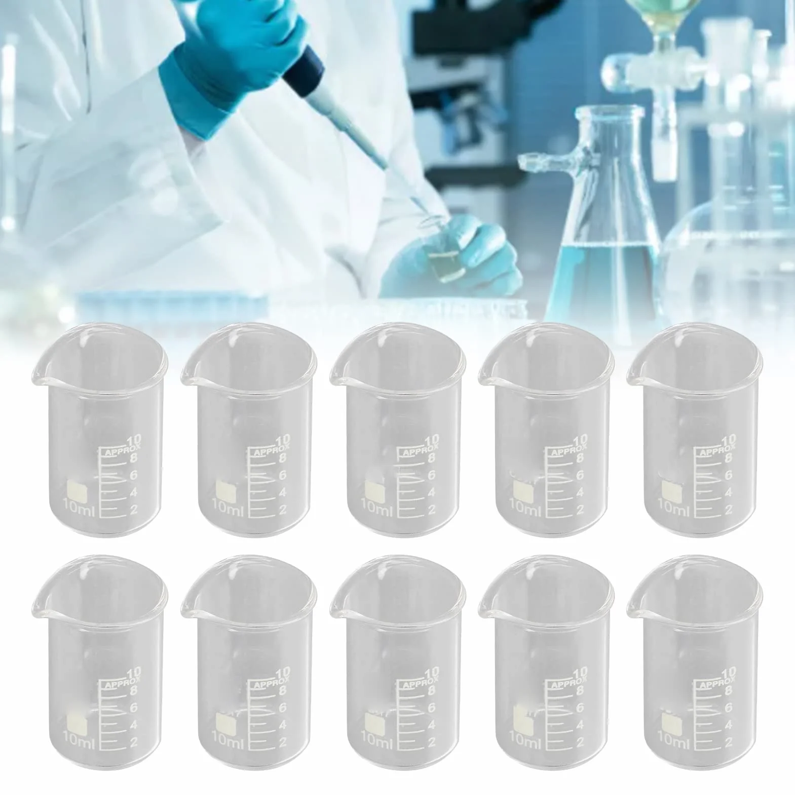 10 szt. 10 ml zlewka ze szkła borokrzemowego, zlewka do szkła pomiarowego, laboratoryjna, cylindryczna zlewka do eksperymentów dydaktycznych