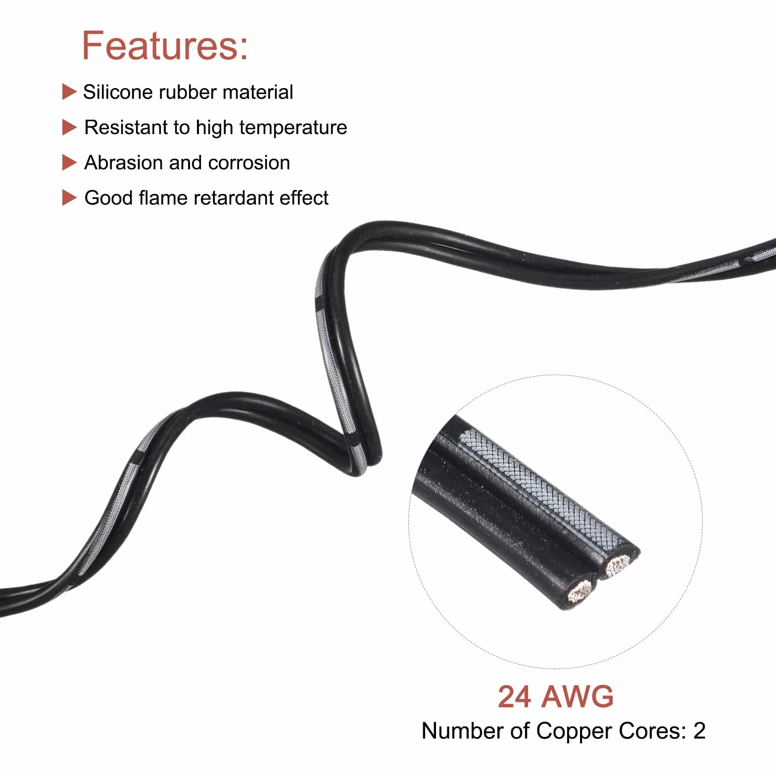 QUARKZMAN 24AWG silikonowy kabel płaski, 2-biegunowy, 24 G, płaski kabel, elastyczny drut silikonowy, 10 m, czarny, ocynkowany drut miedziany do modeli samolotów, modeli samochodów, urządzeń
