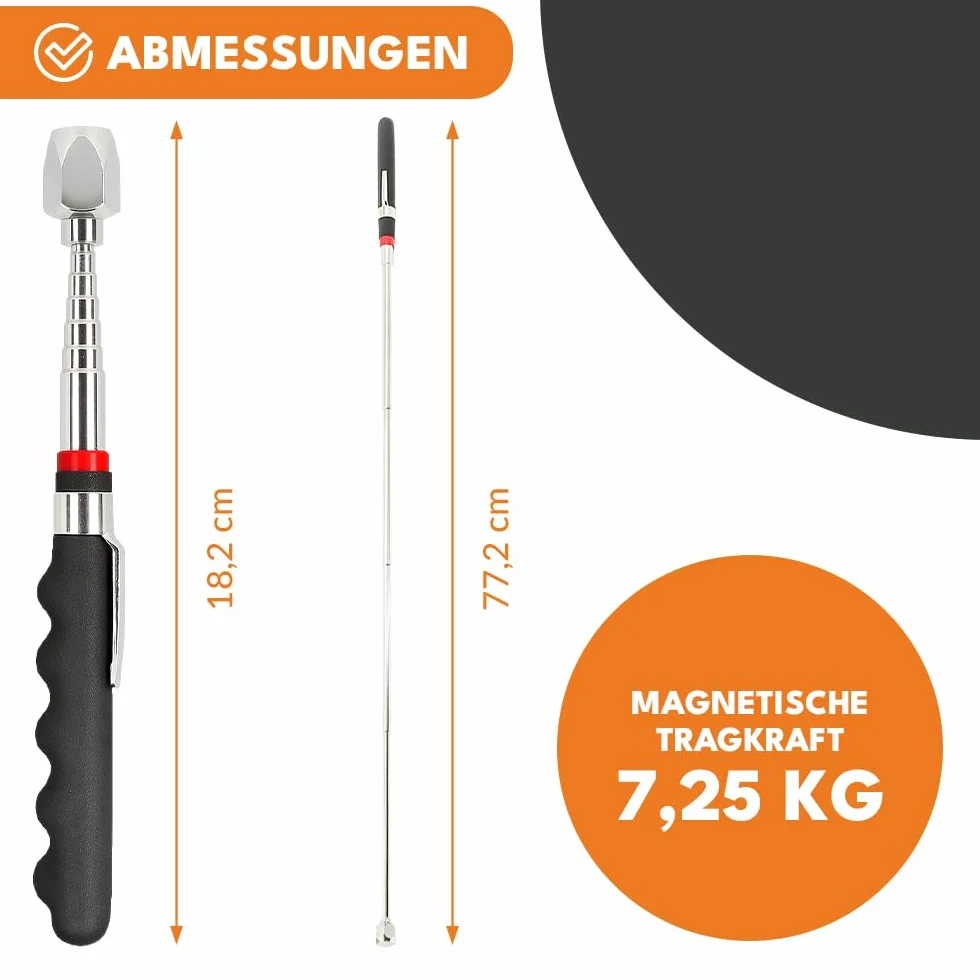KRUMAD Teleskopowy chwytak magnetyczny 16 lb ze stali nierdzewnej i stopu cynku 18.2-77.5 cm