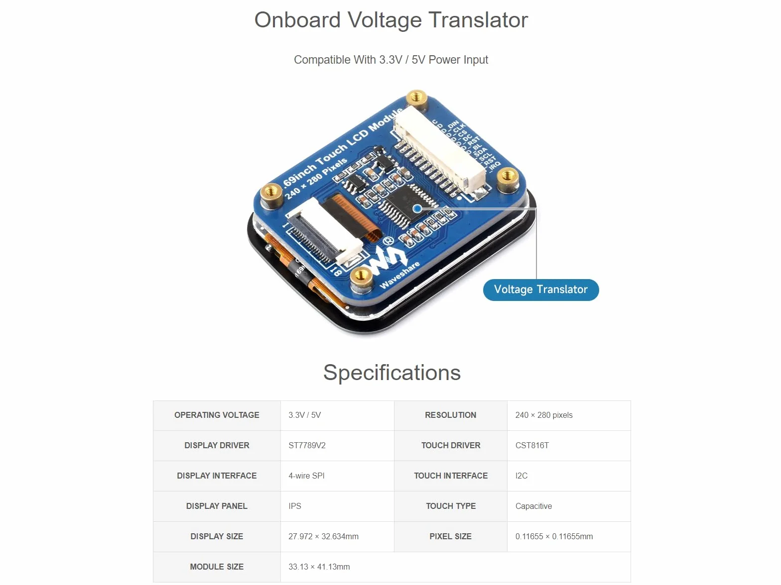 Moduł wyświetlacza LCD IPS 1,7 cala 240×280 ST7789V2 do Raspberry Pi 5 Arduino ESP32S3 Pico