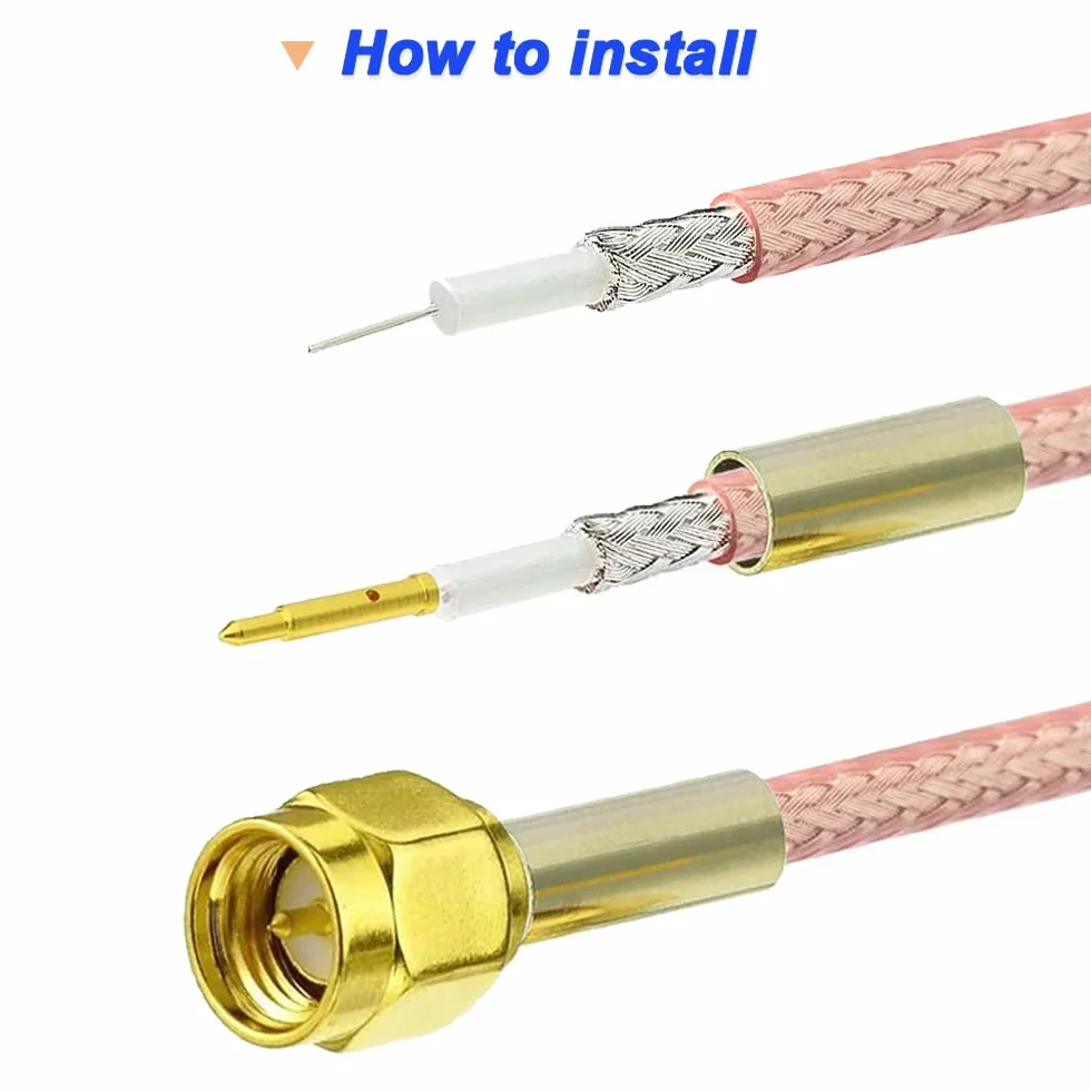 SMA Crimp Connector Kit, SMA męski Bulkhead Crimp Connector with SMA Female Bulkhead Crimp Connector, Gold Plated Solder RF Connector for RG316 RG174 Cable (12 szt.)