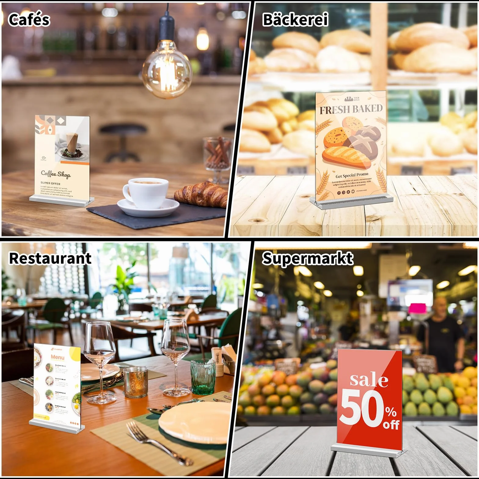 Yoosso Stojak A6, 4 sztuki, tabliczki z cenami, numery stołów, wesele, uchwyty na karty obiadowe, akrylowe, dobra stabilność, do reklamy, karty menu, na wesele, do kawiarni, restauracji (15 x 10 cm)