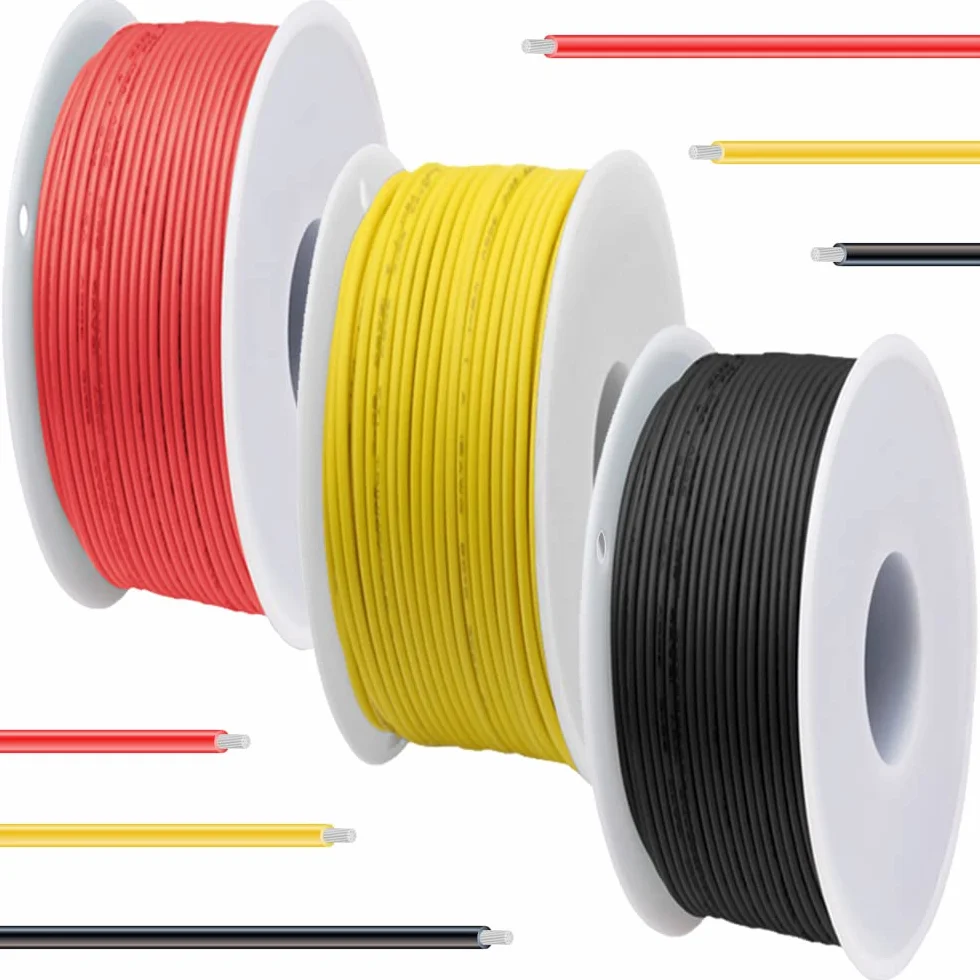 Przewód silikonowy Gauge 18 600V 18AWG ocynowane druty miedziane plecione 3 kolory (czarny, czerwony, żółty) 7 m/23 stopy Każdy kabel elektryczny zestaw kabli połączeniowych do drukarki 3D